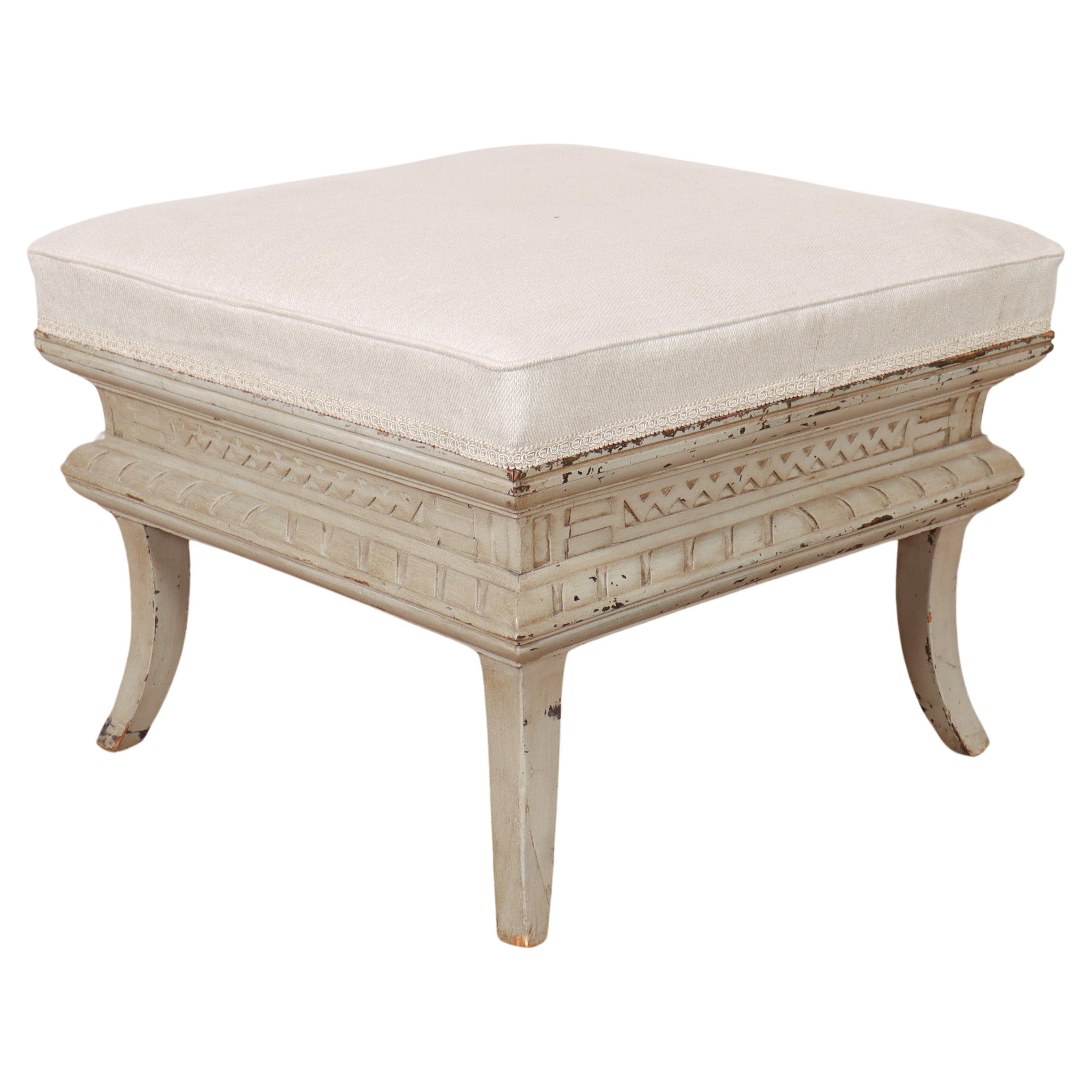 French Painted Upholstered Stool For Sale