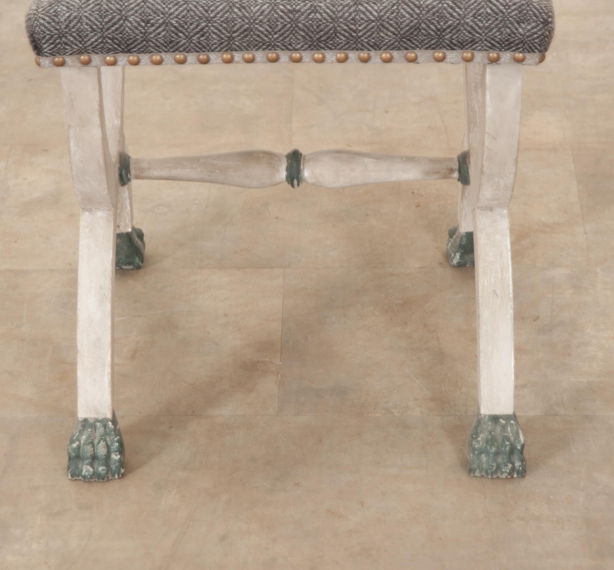 French Painted & Upholstered Stool with X Base 1
