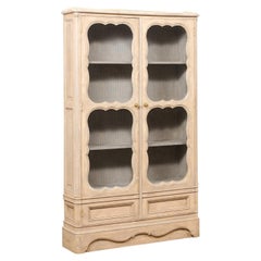 Used French Painted Wood Bookcase with Chicken-Wire Door Fronts, 6.75 Ft Tall