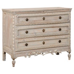 French Painted Wood Chest w/Fabulous Neoclassic Carvings & Trim, Early 19th C.