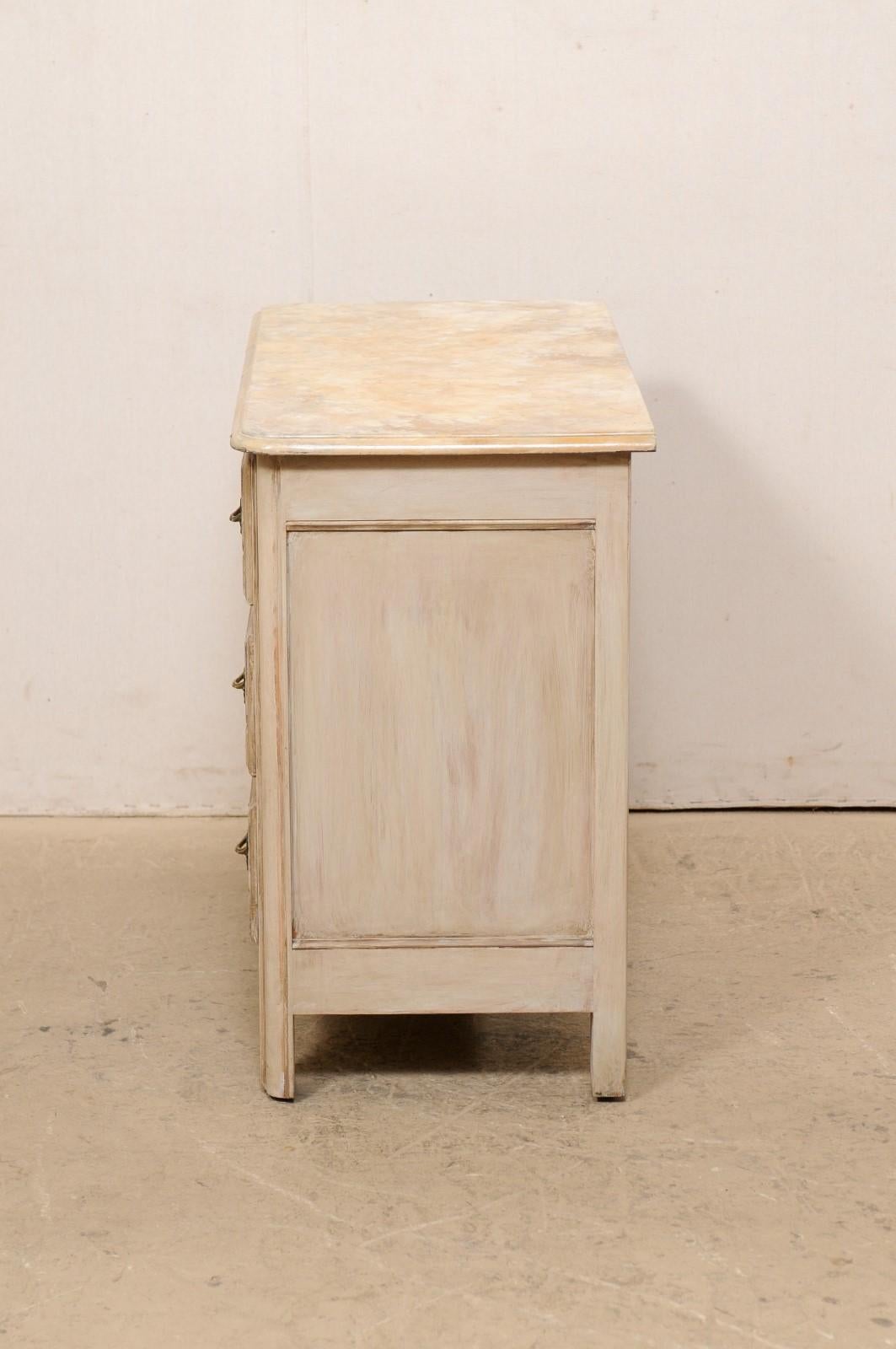 French Painted Wood Commode w/Faux Marble Top & Brass Rococo Style Hardware For Sale 7