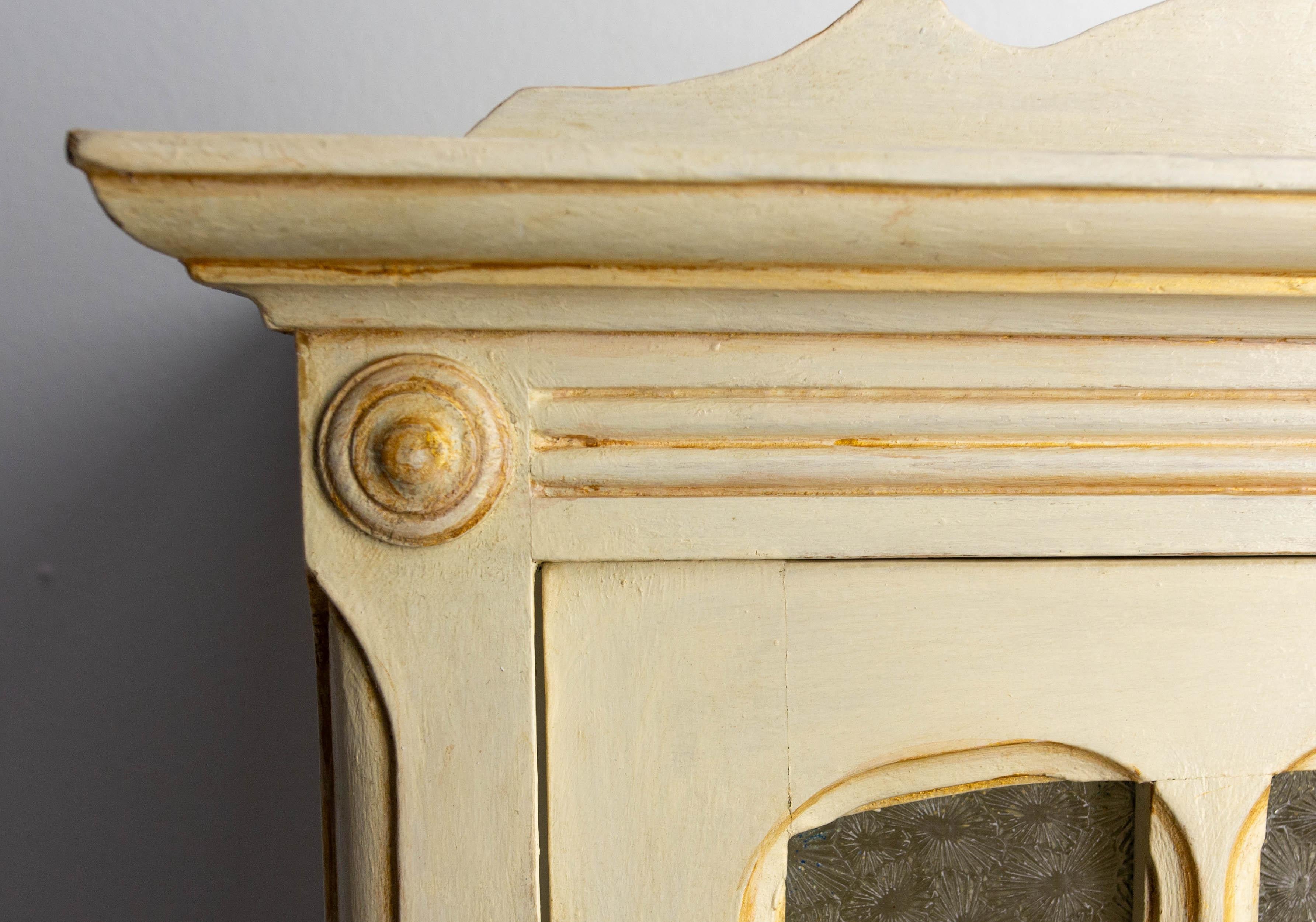 French Painted Wood, Glass & Brass Little Armoire, circa 1920 For Sale 5