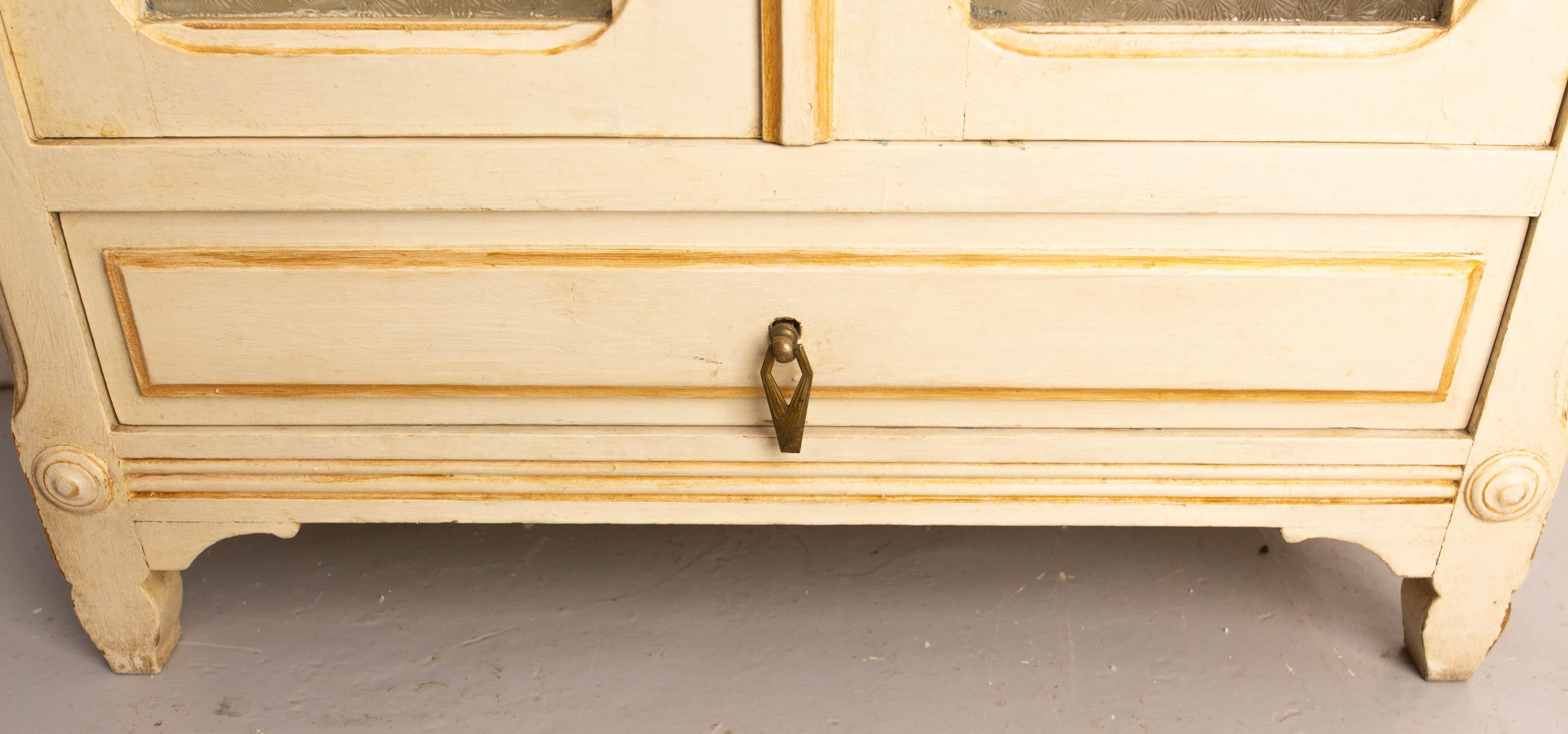 French Painted Wood, Glass & Brass Little Armoire, circa 1920 For Sale 11