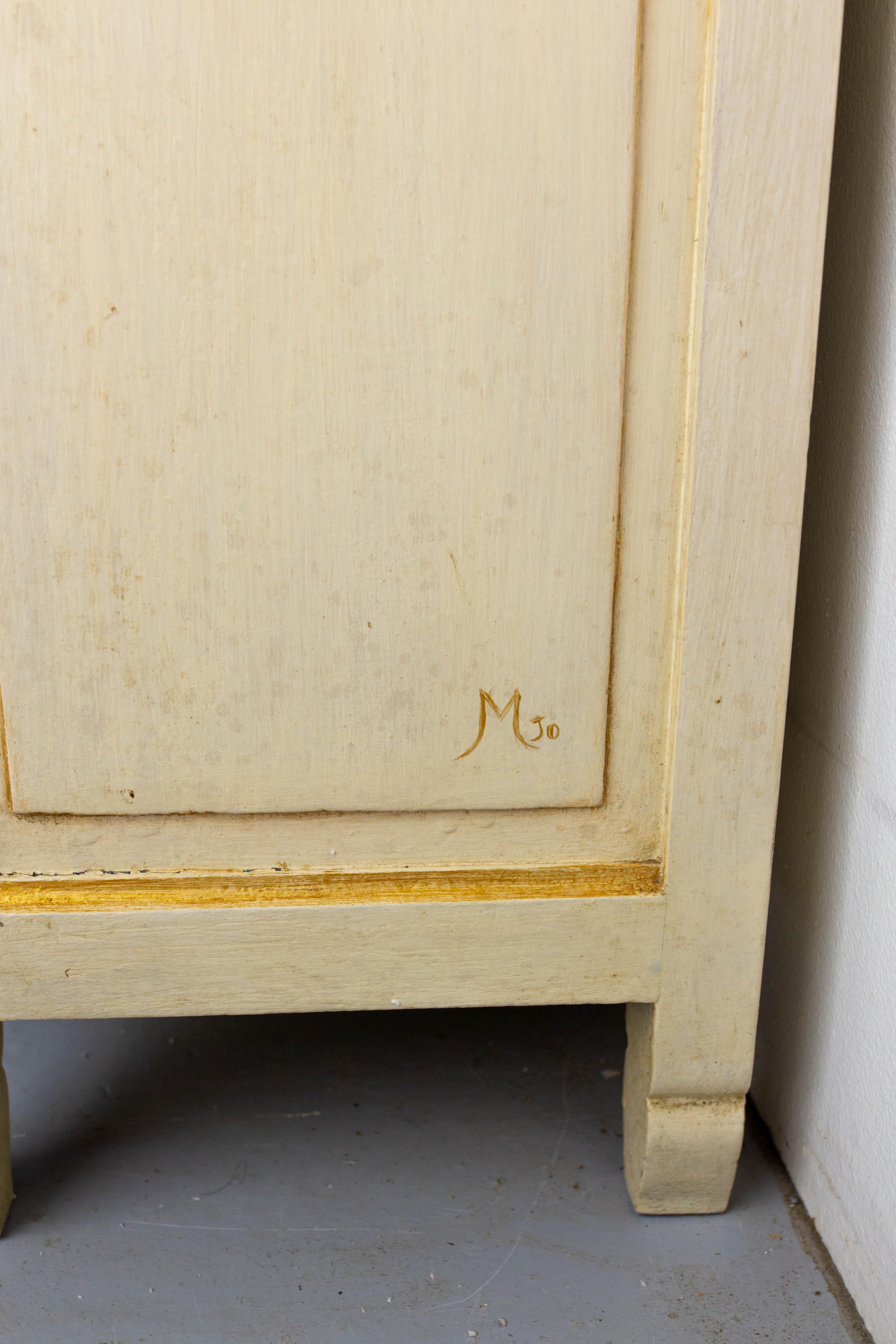 French Painted Wood, Glass & Brass Little Armoire, circa 1920 For Sale 2