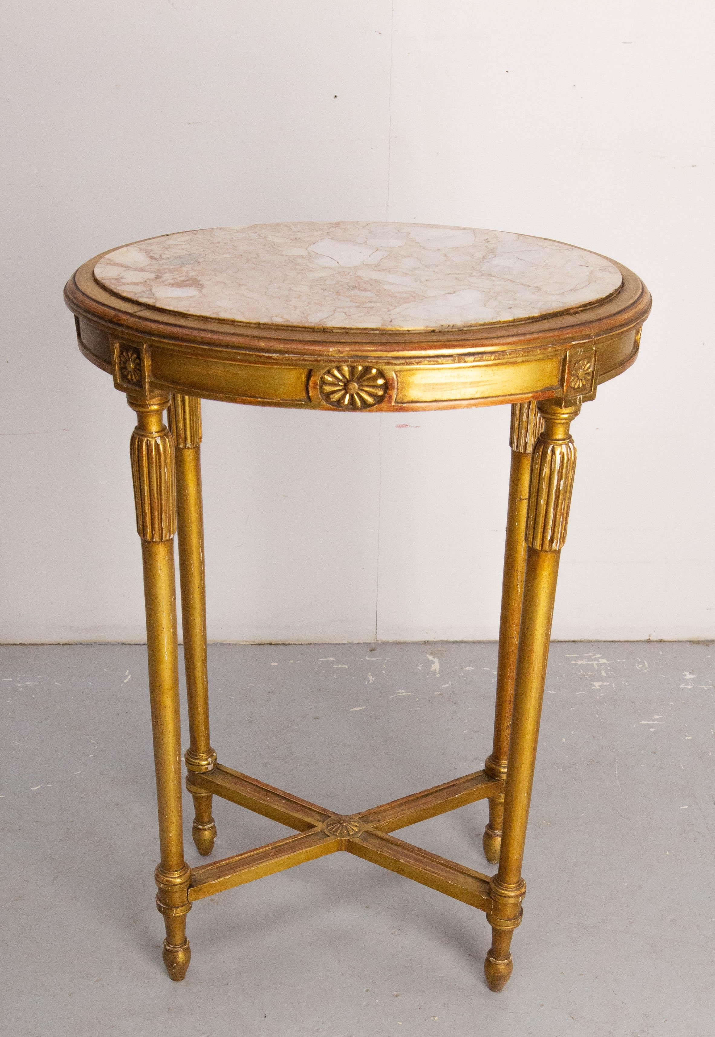 Français Sellette en bois peint et marbre de style Louis XVI circa 1960 en vente