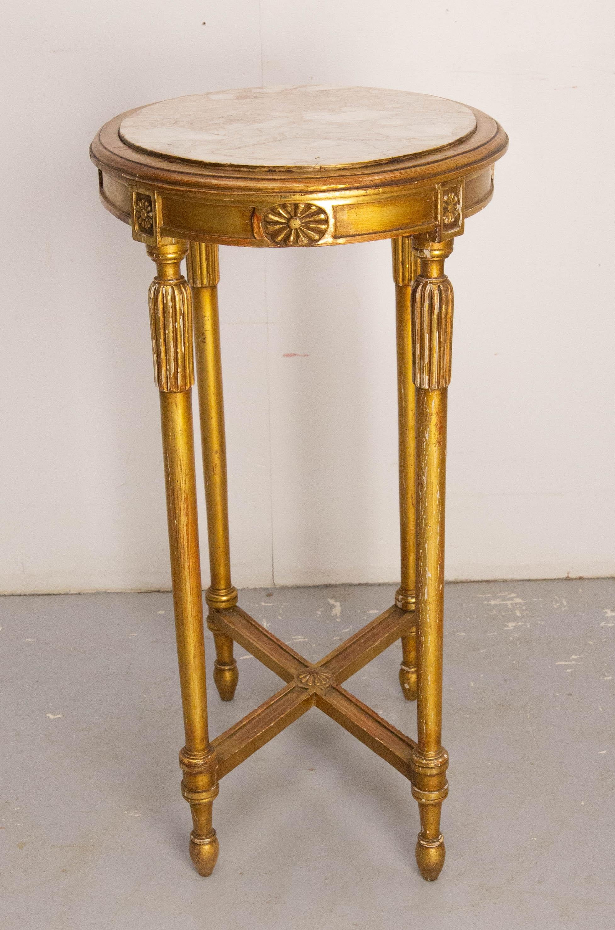 20ième siècle Sellette en bois peint et marbre de style Louis XVI circa 1960 en vente