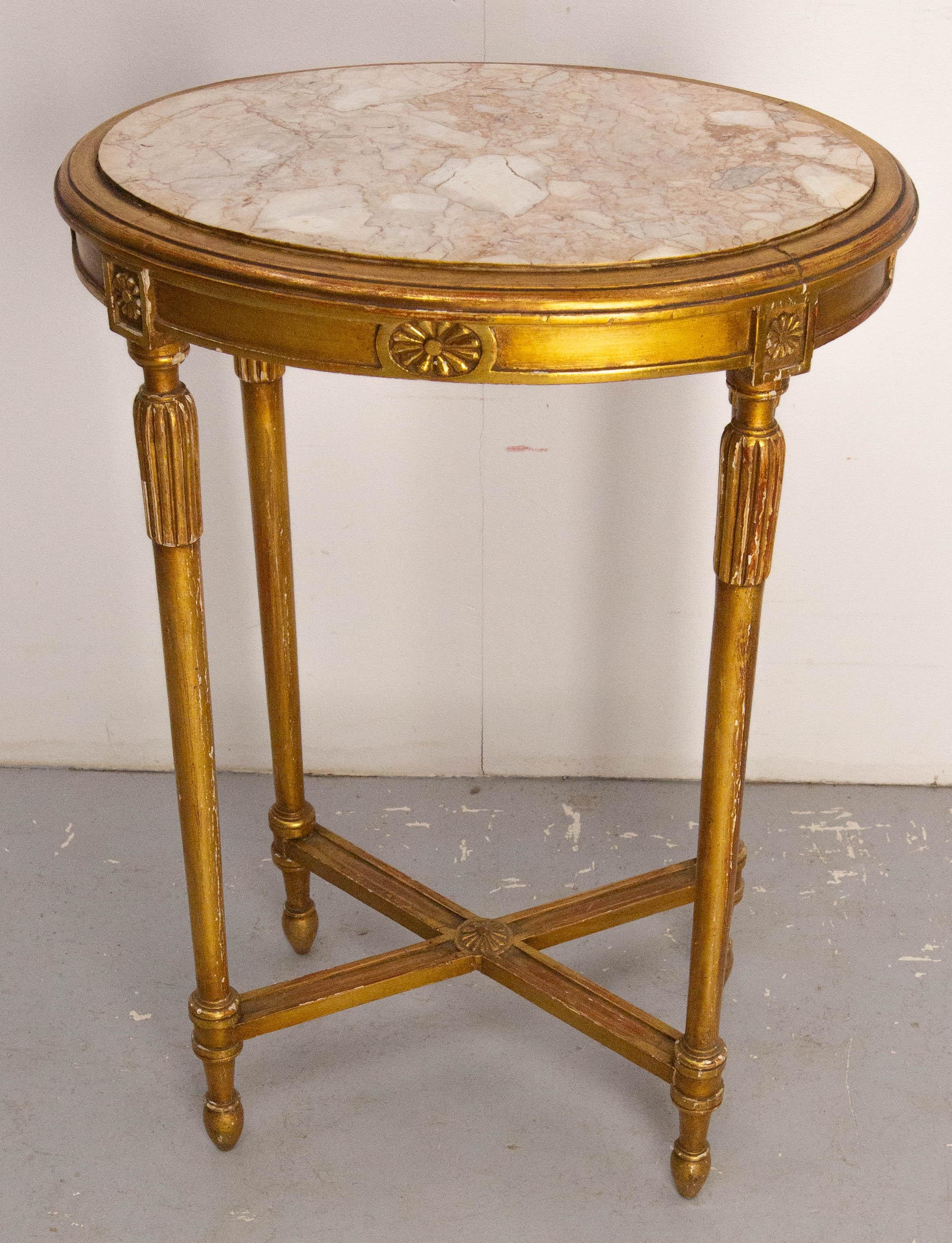 Marbre Sellette en bois peint et marbre de style Louis XVI circa 1960 en vente