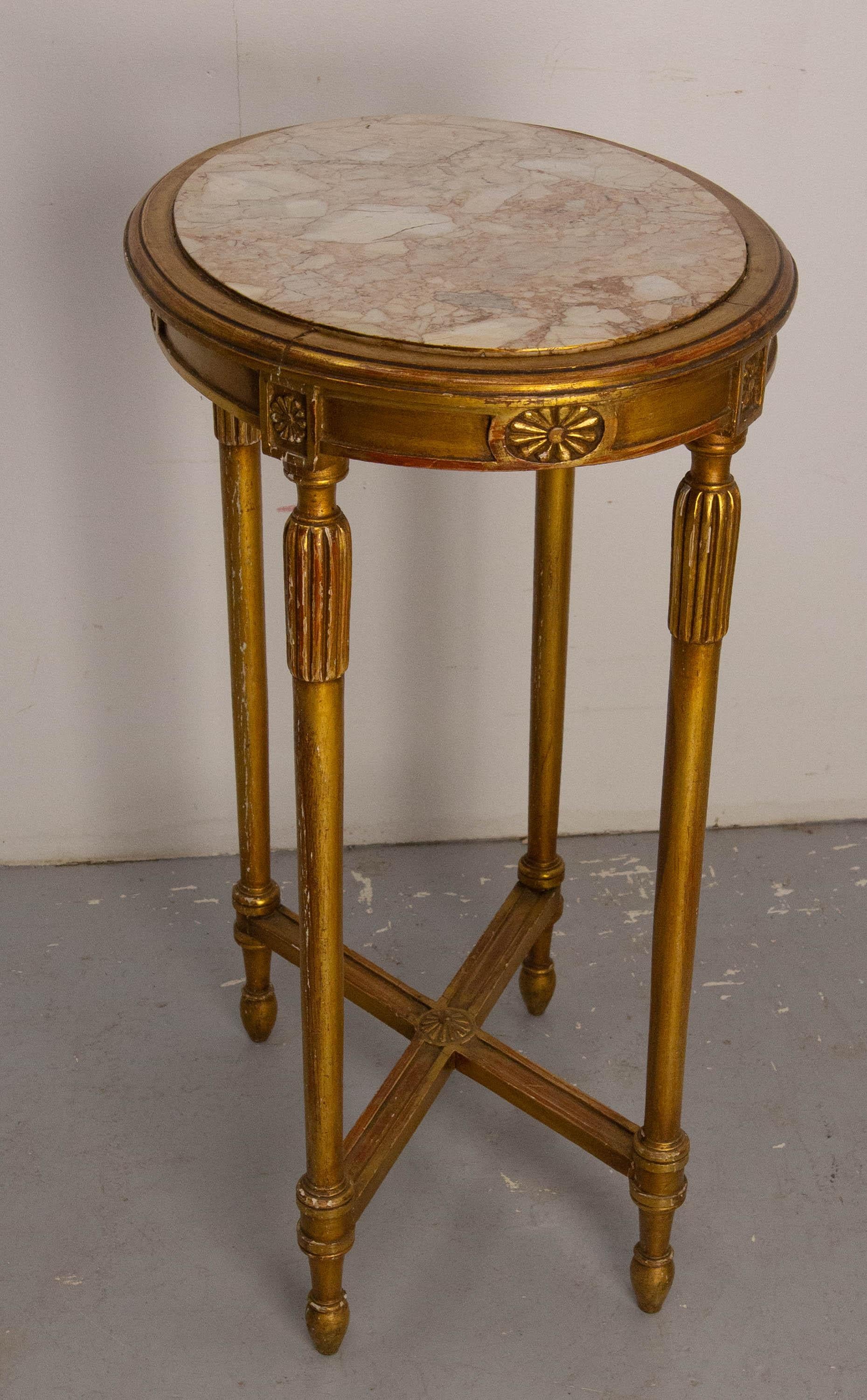 Sellette en bois peint et marbre de style Louis XVI circa 1960 en vente 1