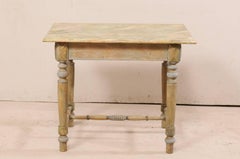 French Painted Wood Side Table with Turned Legs and Stretcher, circa 1920