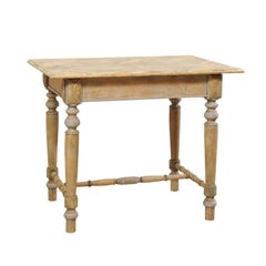 French Painted Wood Side Table with Turned Legs and Stretcher, circa 1920