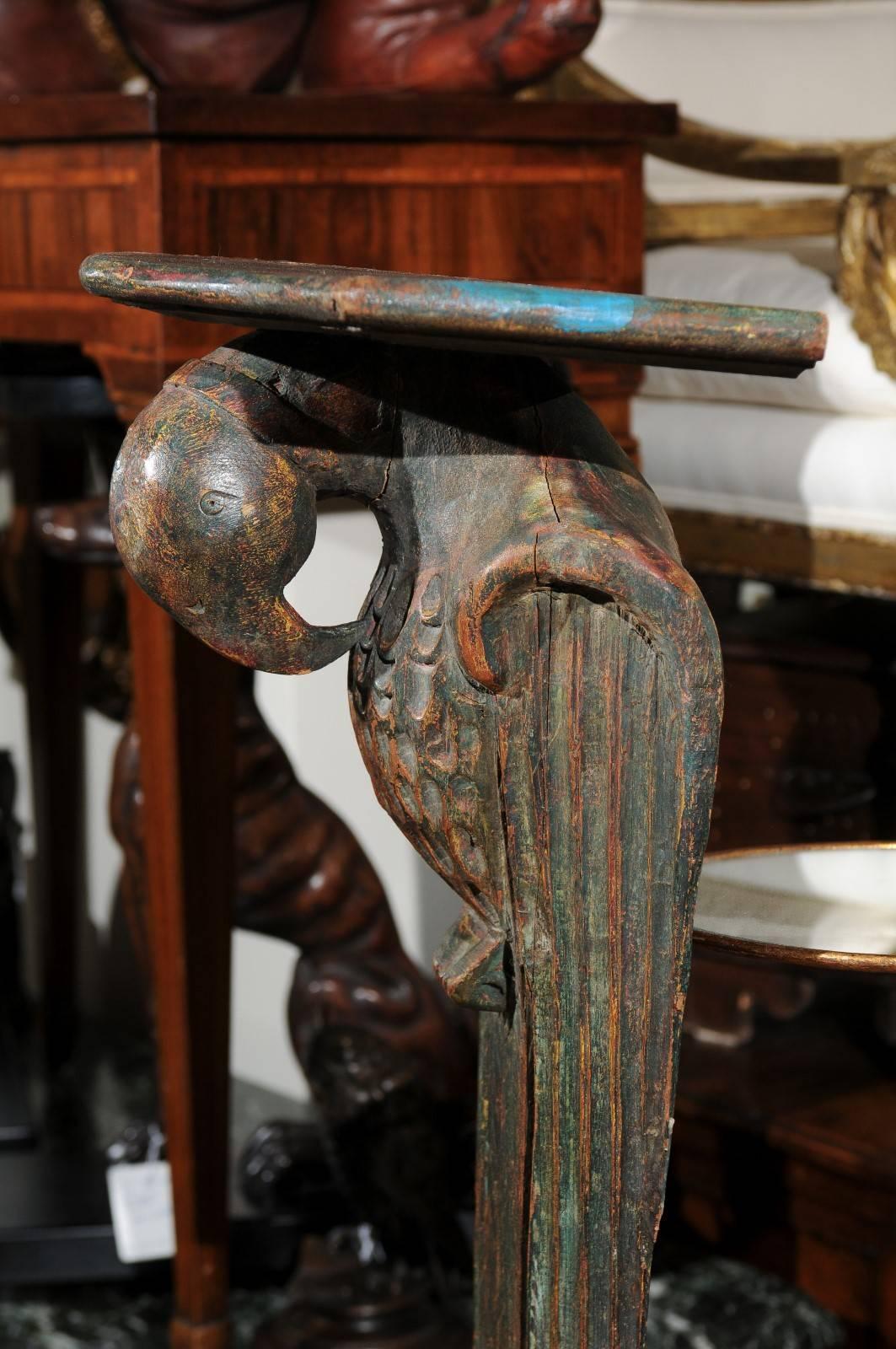 French Painted Wood Wall Bracket Carved in the Shape of a Parrot, circa 1920 3