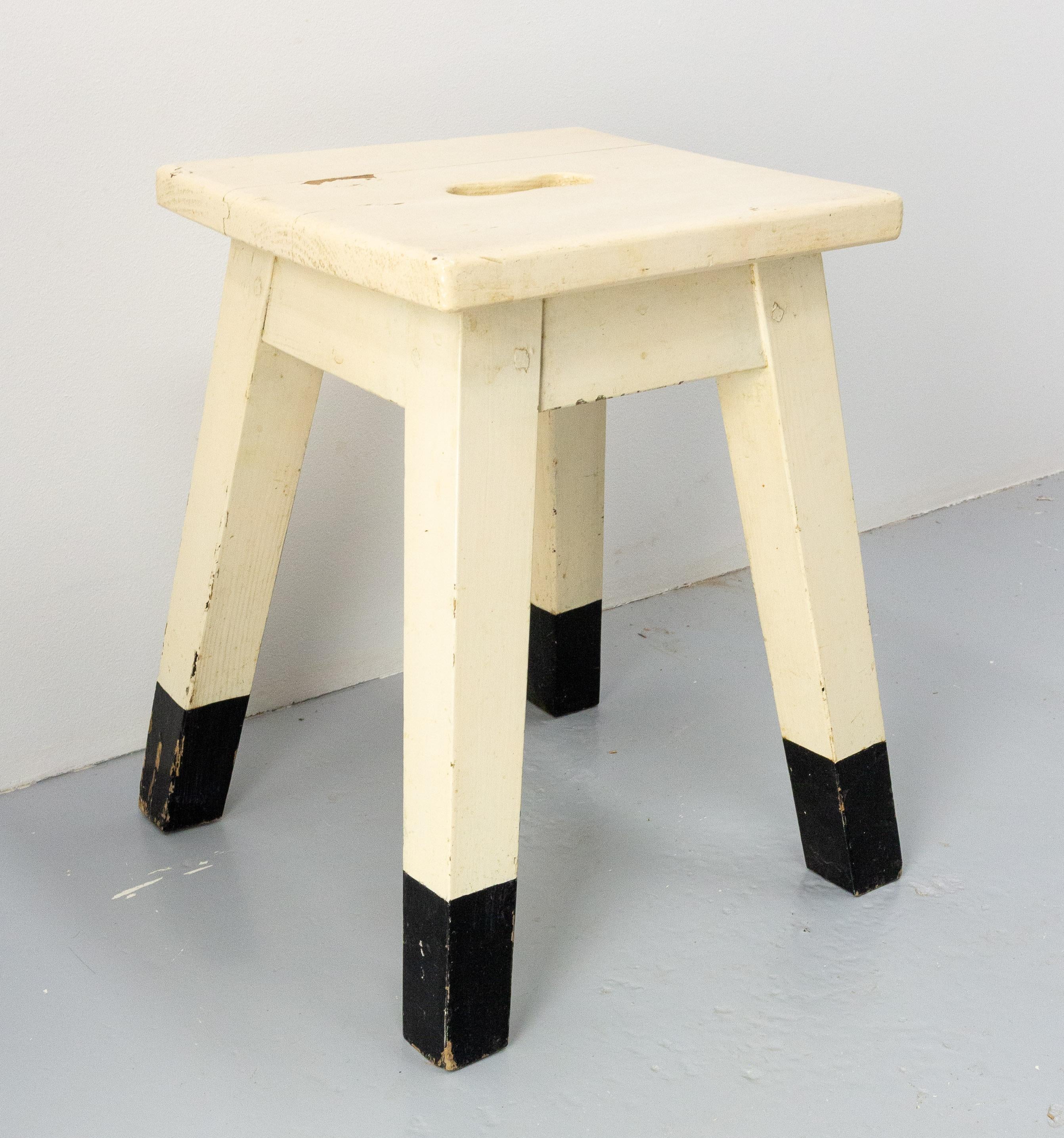 Mid-Century Modern French Painted Wooden Side Stool, circa 1950 For Sale