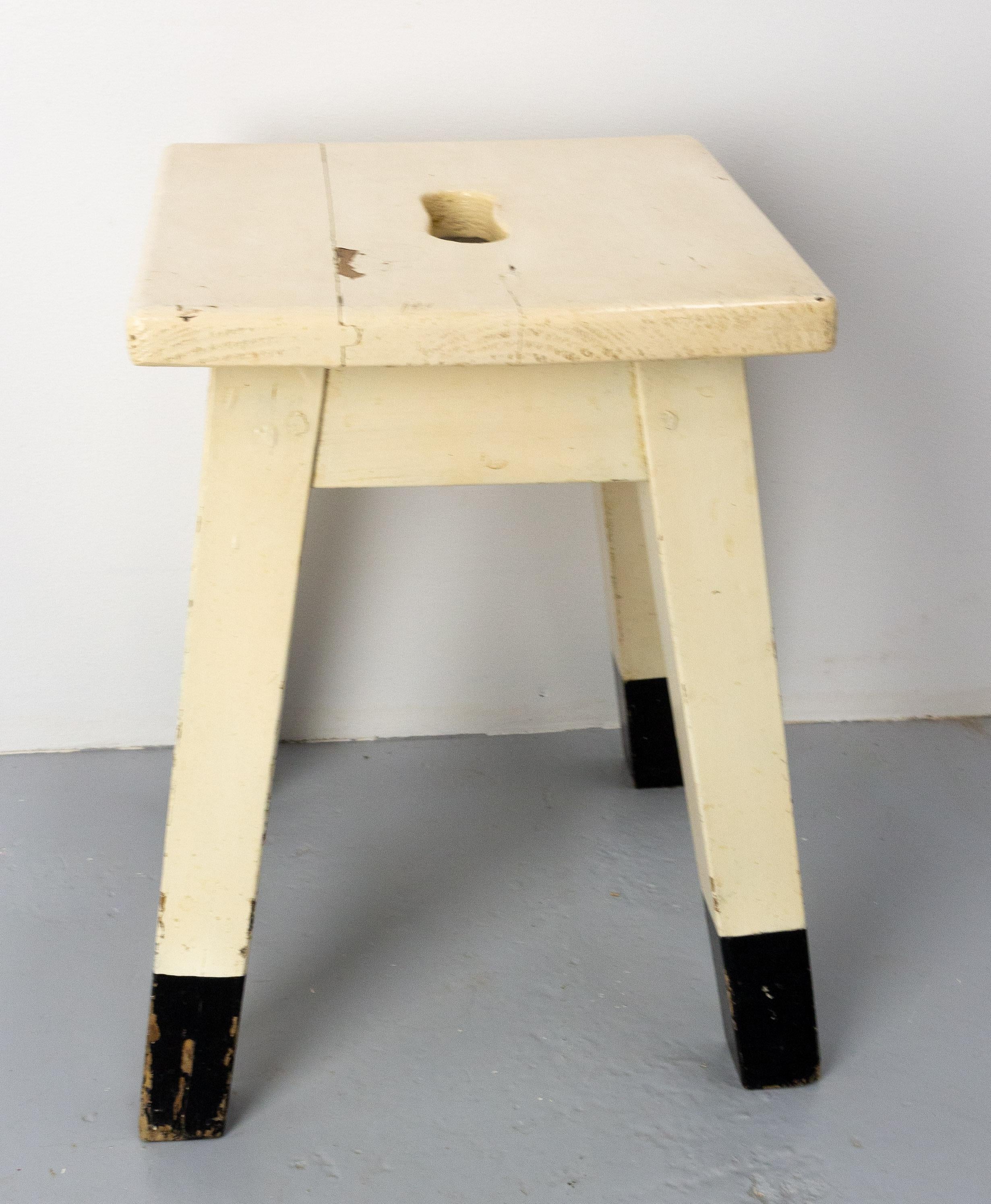 Mid-20th Century French Painted Wooden Side Stool, circa 1950 For Sale