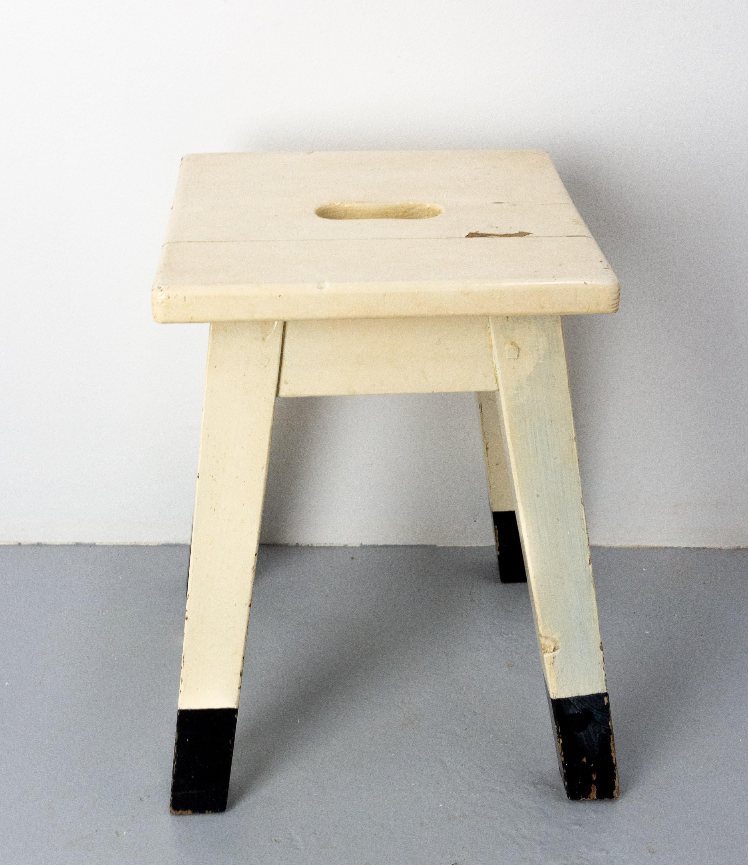 French Painted Wooden Side Stool, circa 1950 For Sale 2