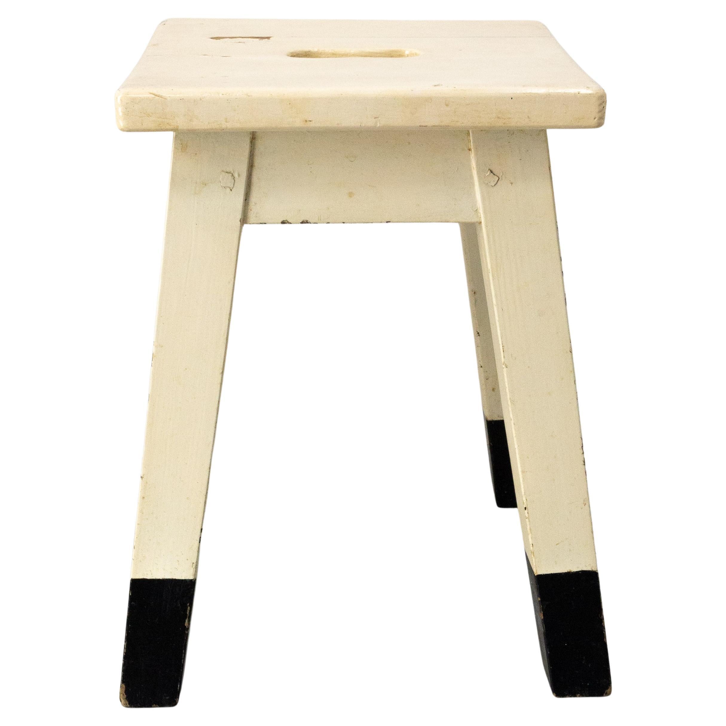 French Painted Wooden Side Stool, circa 1950 For Sale