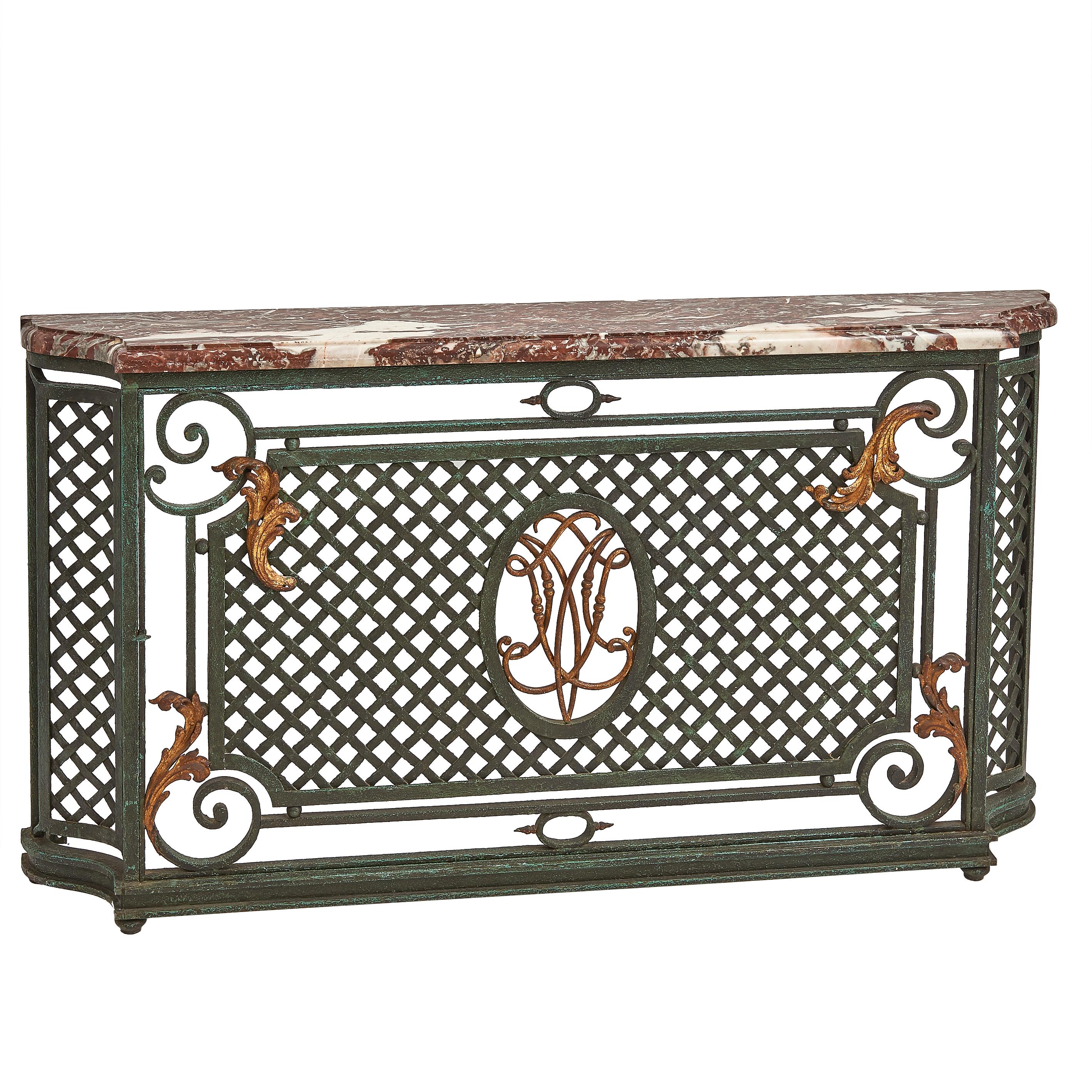 French Painted Wrought Iron and Marble Radiator Cover, circa 1930