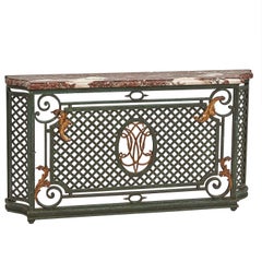 Vintage French Painted Wrought Iron and Marble Radiator Cover, circa 1930