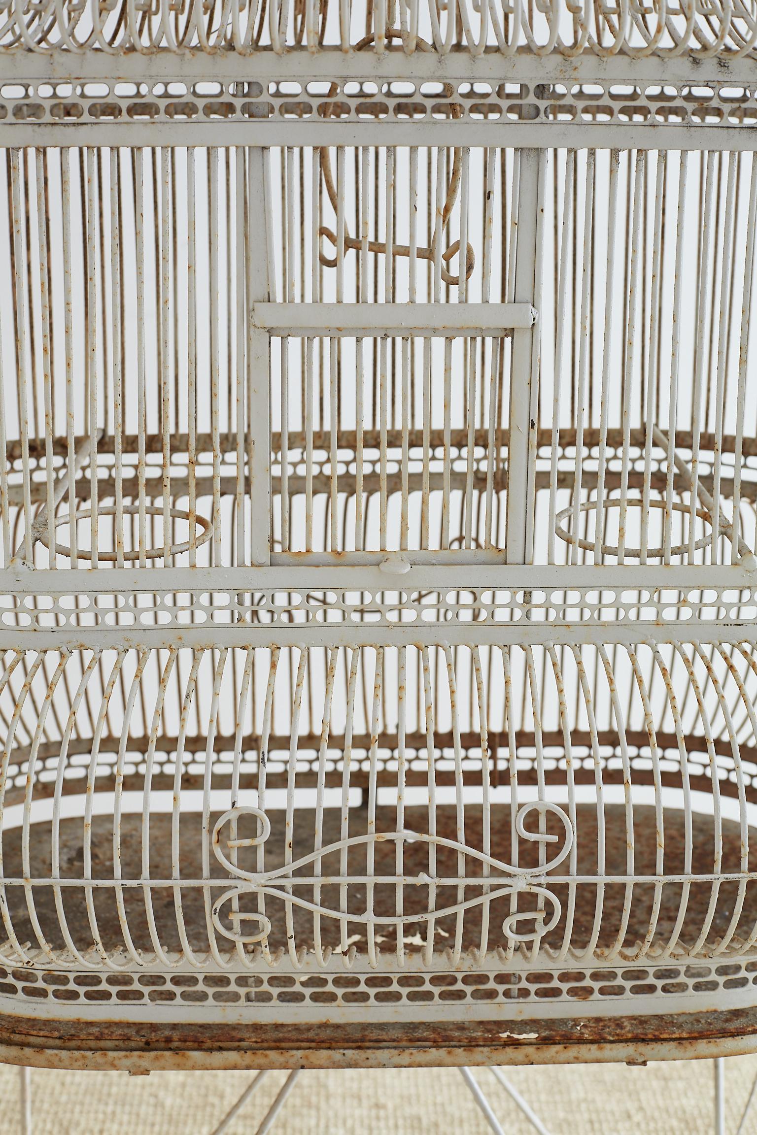 French Painted Wrought Iron Bird Cage on Stand 6