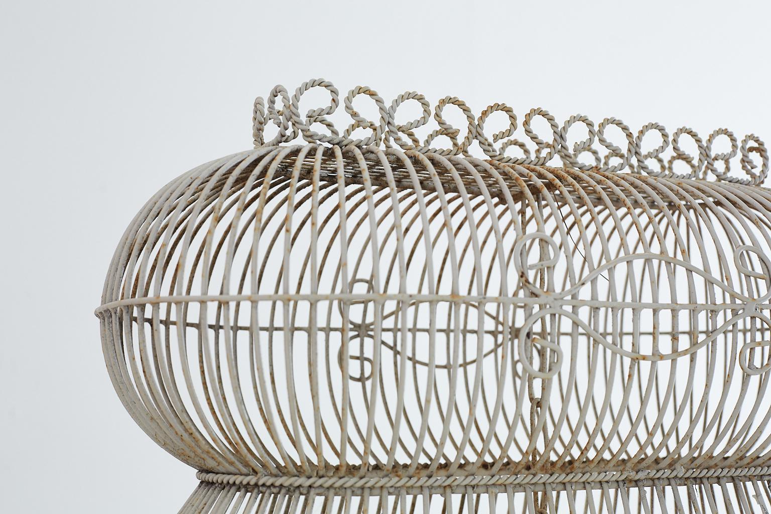 French Painted Wrought Iron Bird Cage on Stand 8