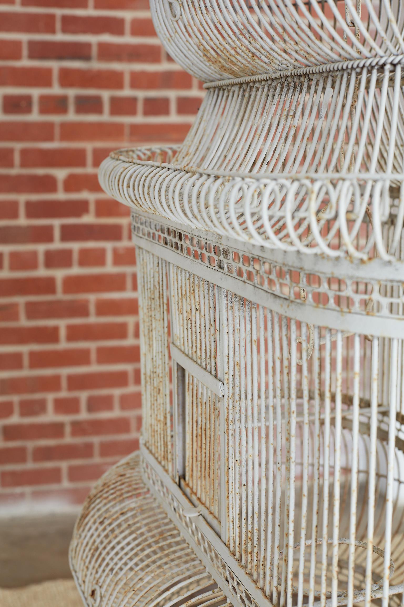 French Painted Wrought Iron Bird Cage on Stand 10