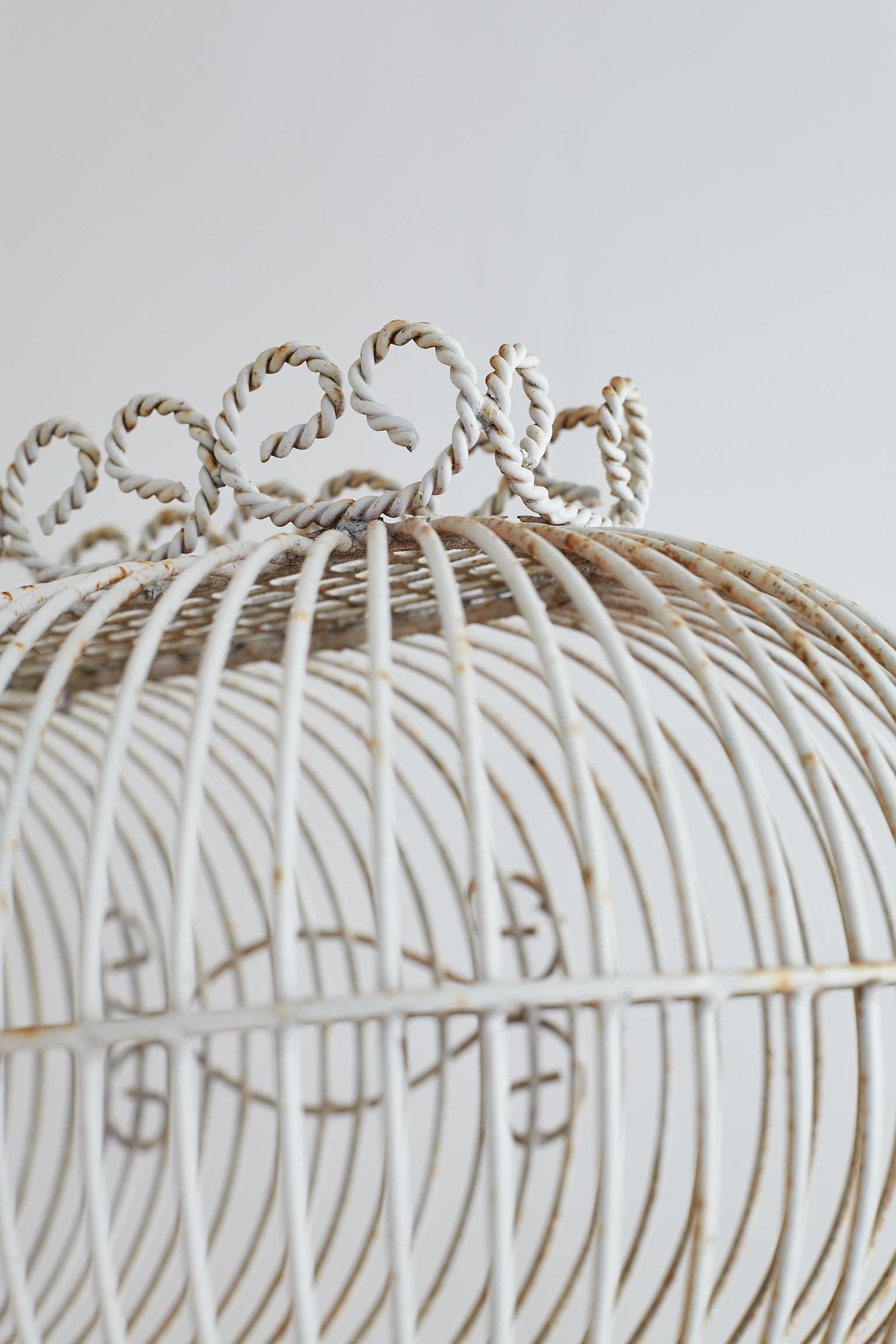 French Painted Wrought Iron Bird Cage on Stand 12