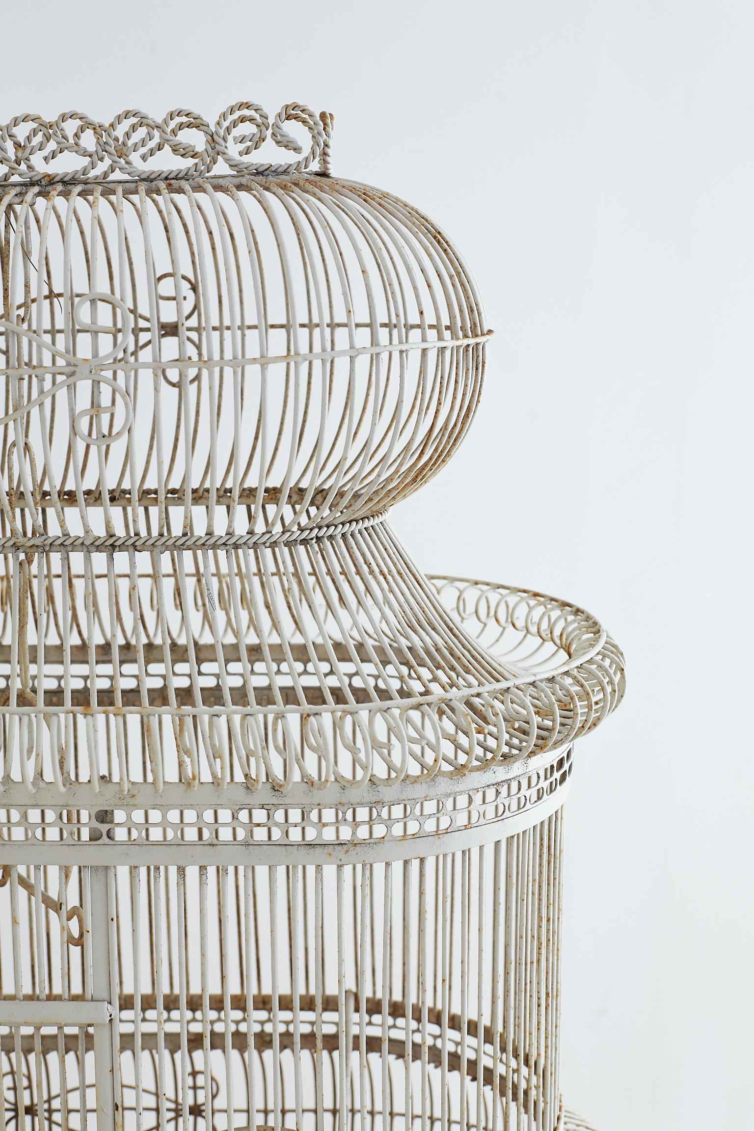 Victorian French Painted Wrought Iron Bird Cage on Stand