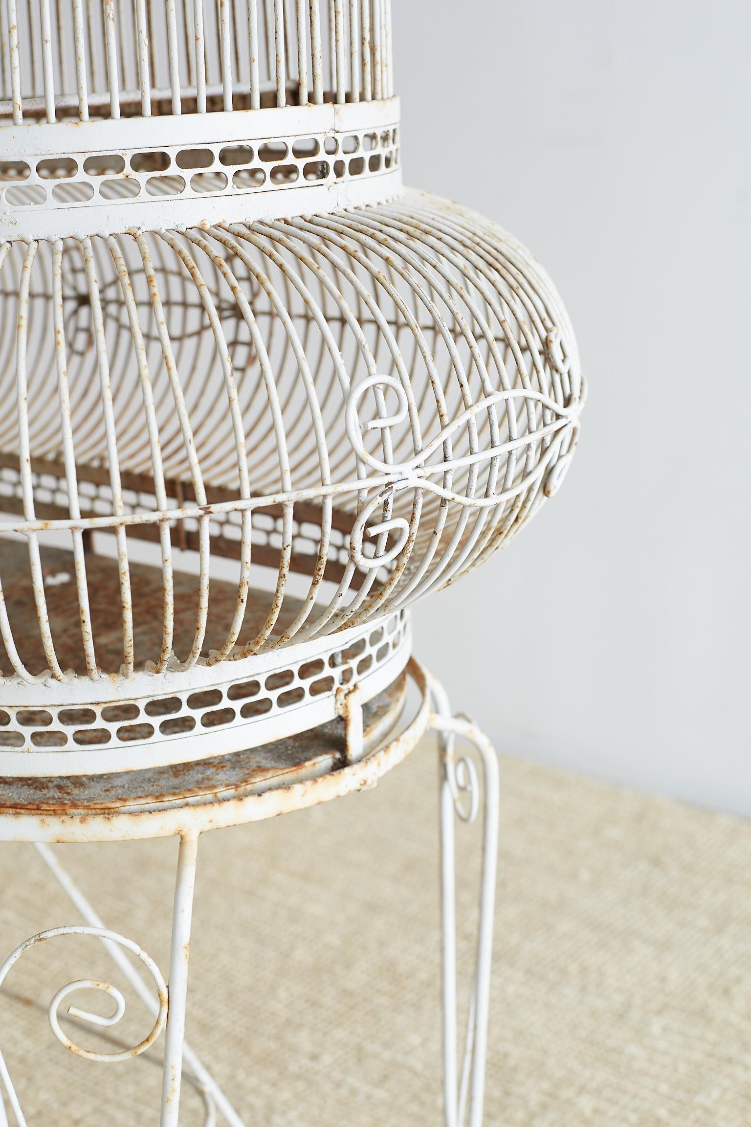 French Painted Wrought Iron Bird Cage on Stand 3