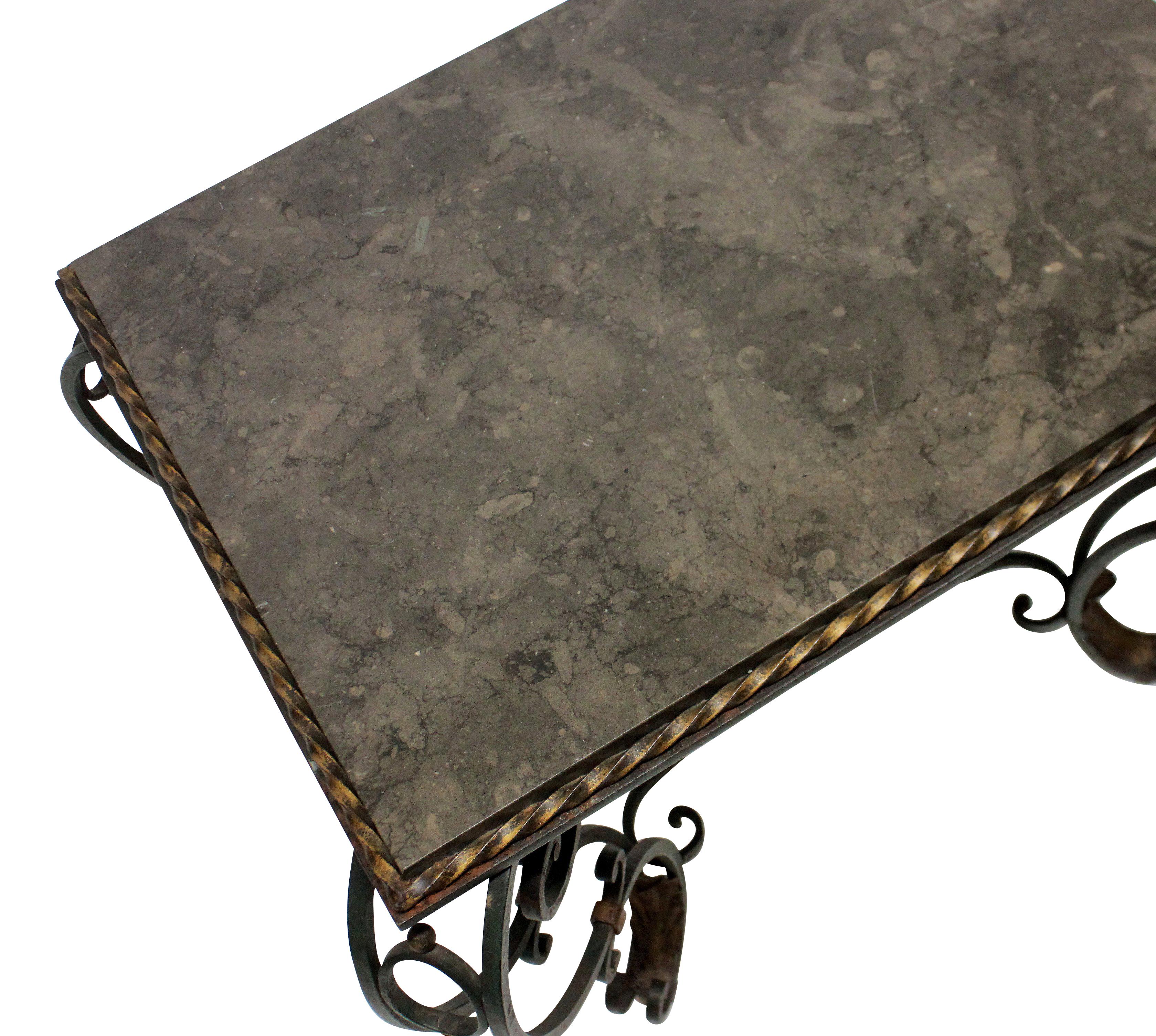 Mid-20th Century French Painted Wrought Iron Occasional Table with Marble Top