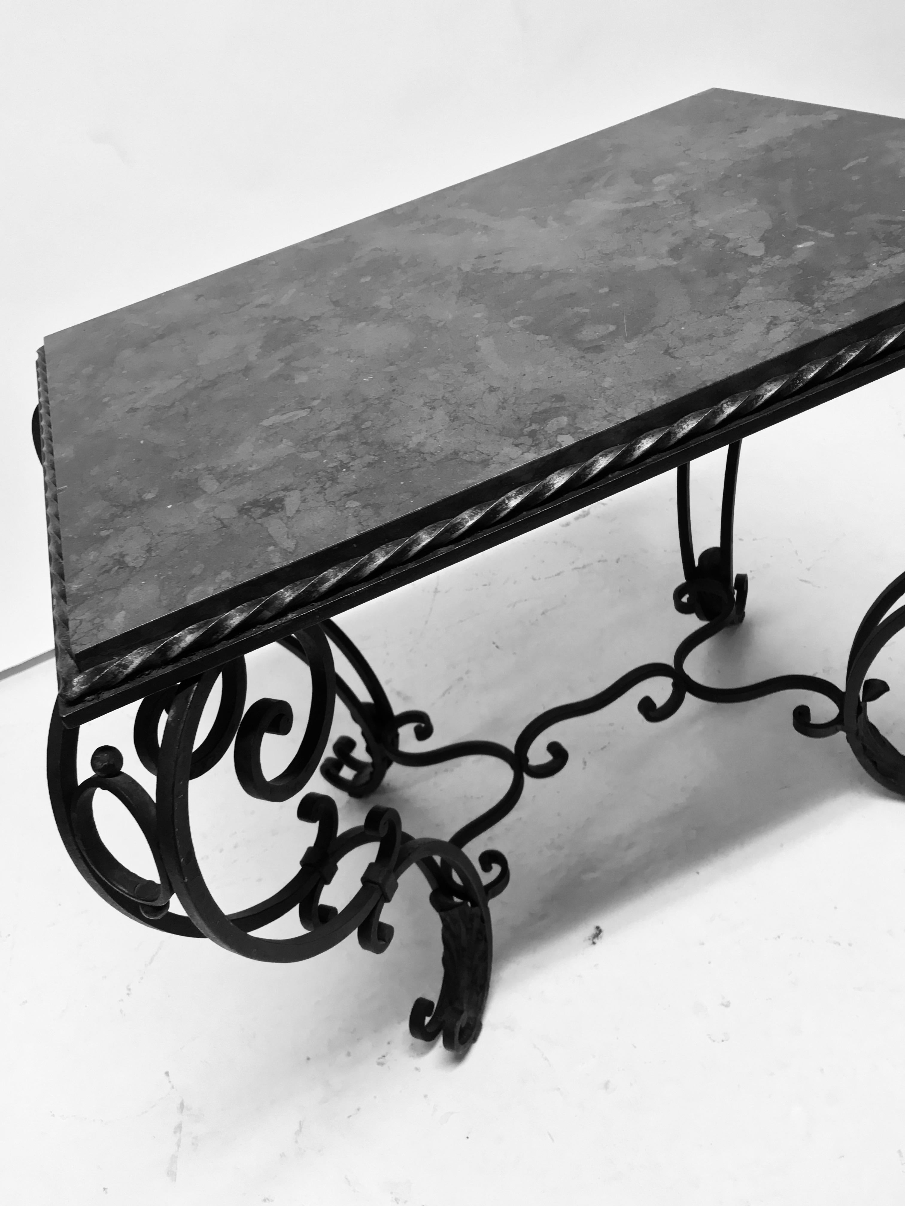 Mid-20th Century French Painted Wrought Iron Occasional Table with Marble Top