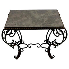 French Painted Wrought Iron Occasional Table with Marble Top