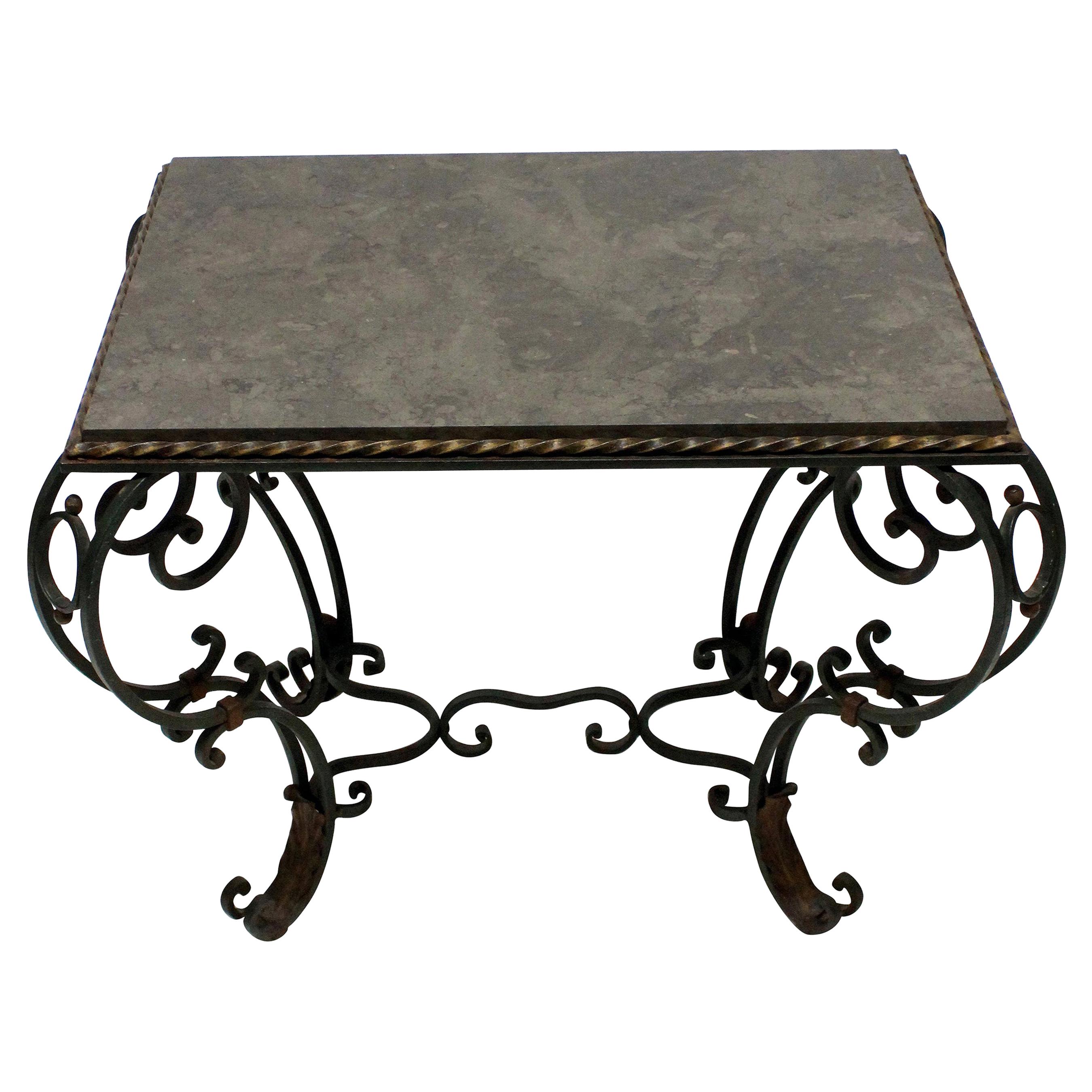 French Painted Wrought Iron Occasional Table with Marble Top
