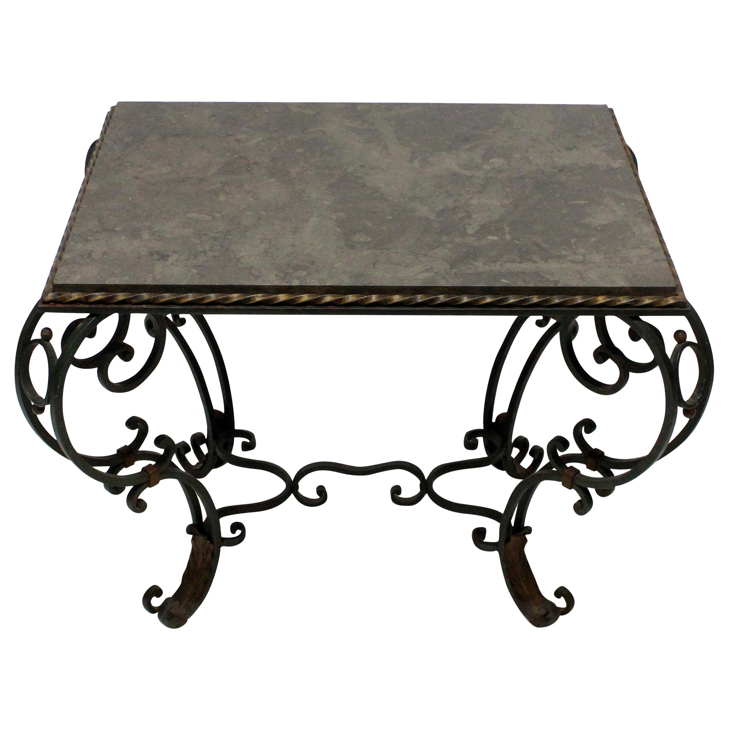 French Painted Wrought Iron Occasional Table with Marble Top