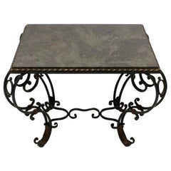 French Painted Wrought Iron Occasional Table with Marble Top