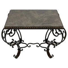 French Painted Wrought Iron Occasional Table with Marble Top French Painted Wrought Iron Occasional Table with Marble Top