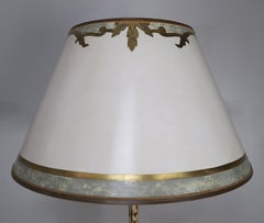 French Painted Wrought Iron Standing Lamps with Parchment Shades, a Pair