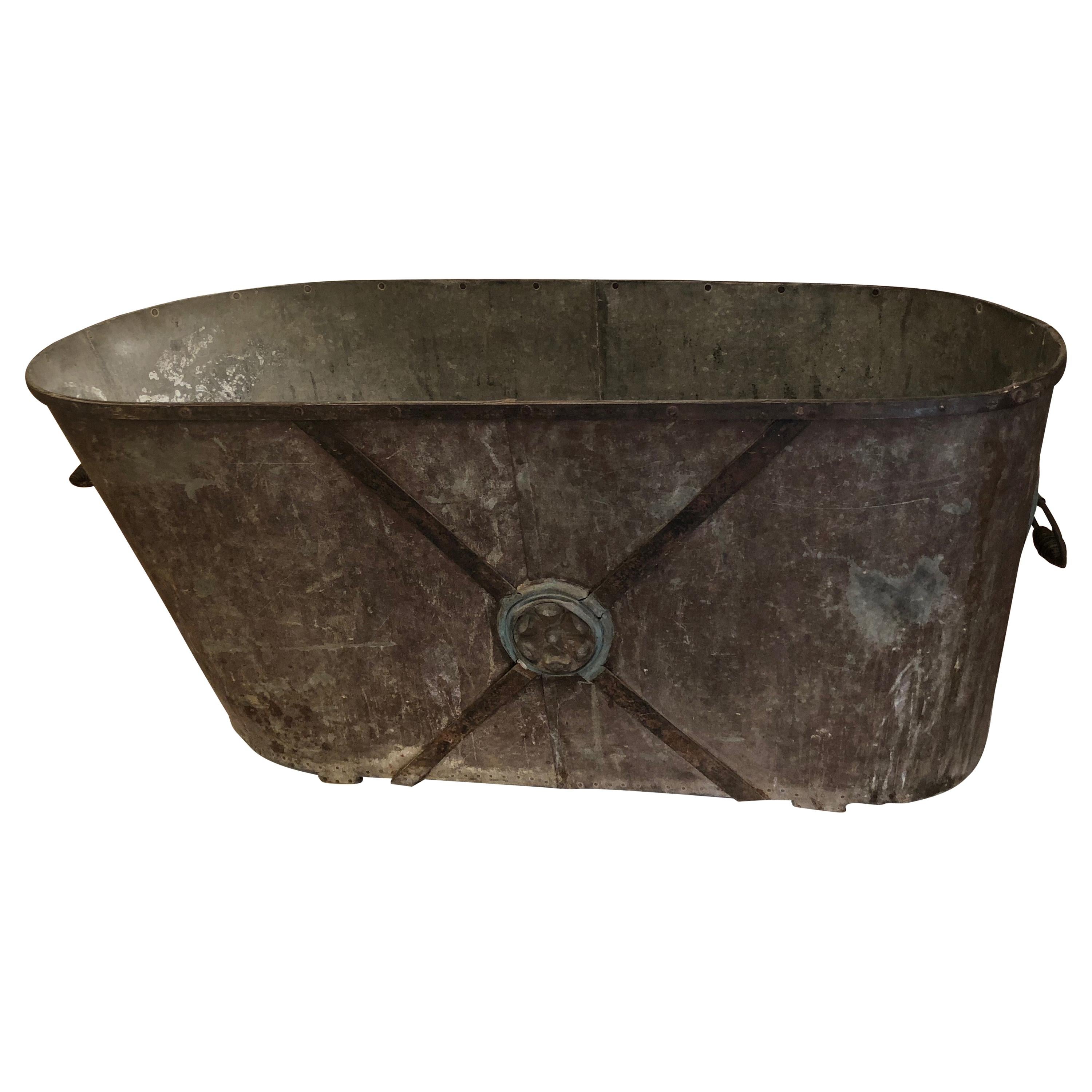 French Painted Zinc Bathtub from 1800