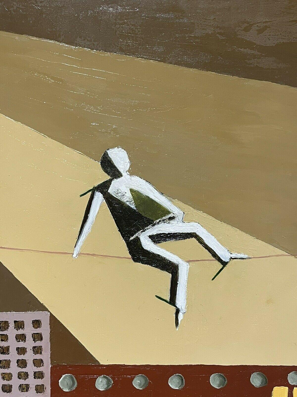 ASTRATTO CUBISTA FRANCESE CONTEMPORANEO - COMPOSIZIONE GEOMETRICA - FUNAMBOLO - Figurative Painting Marrone di French painter
