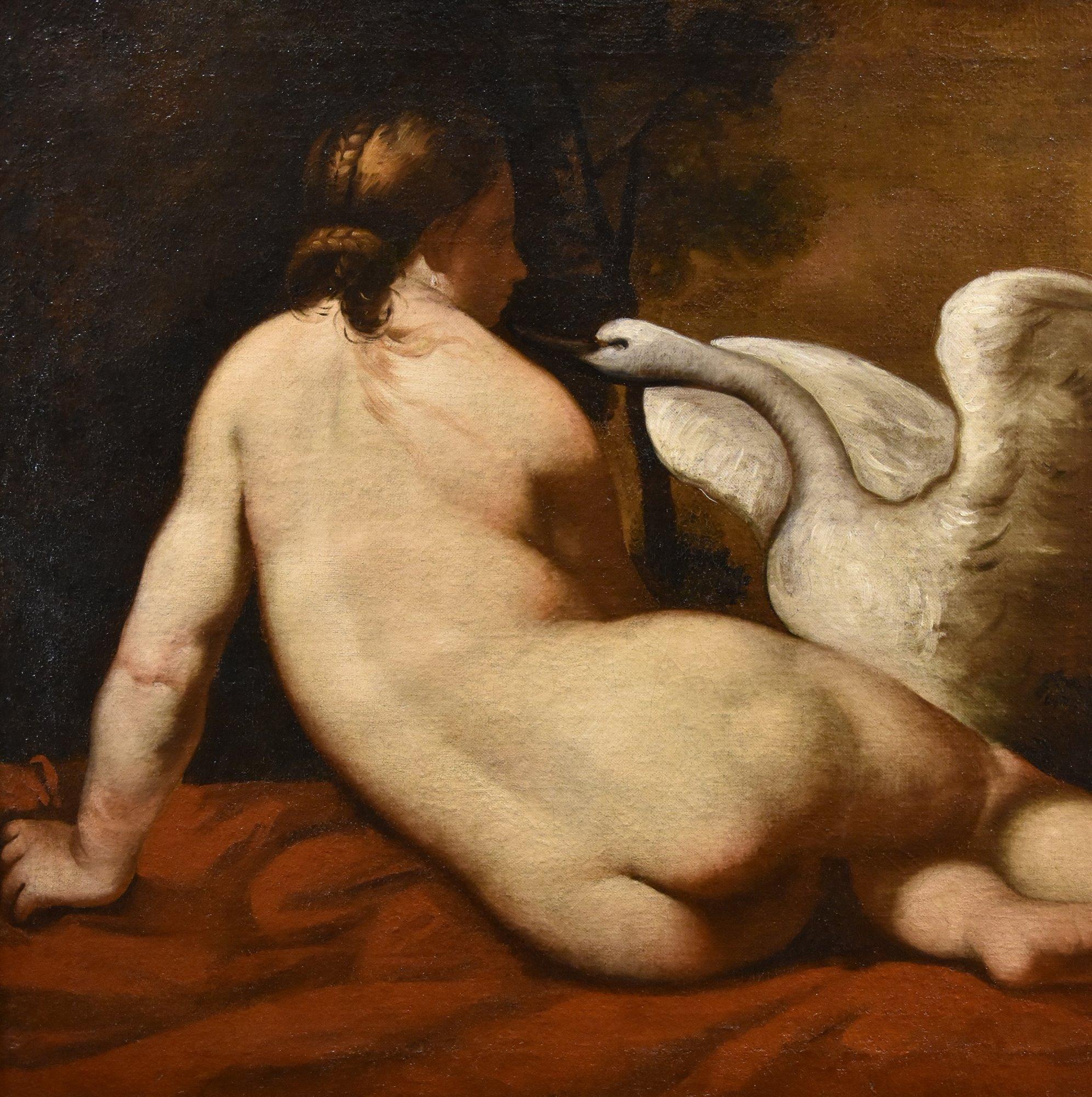 Peintre française Leda Swan mythologique huile sur toile 18ème siècle en vente 5
