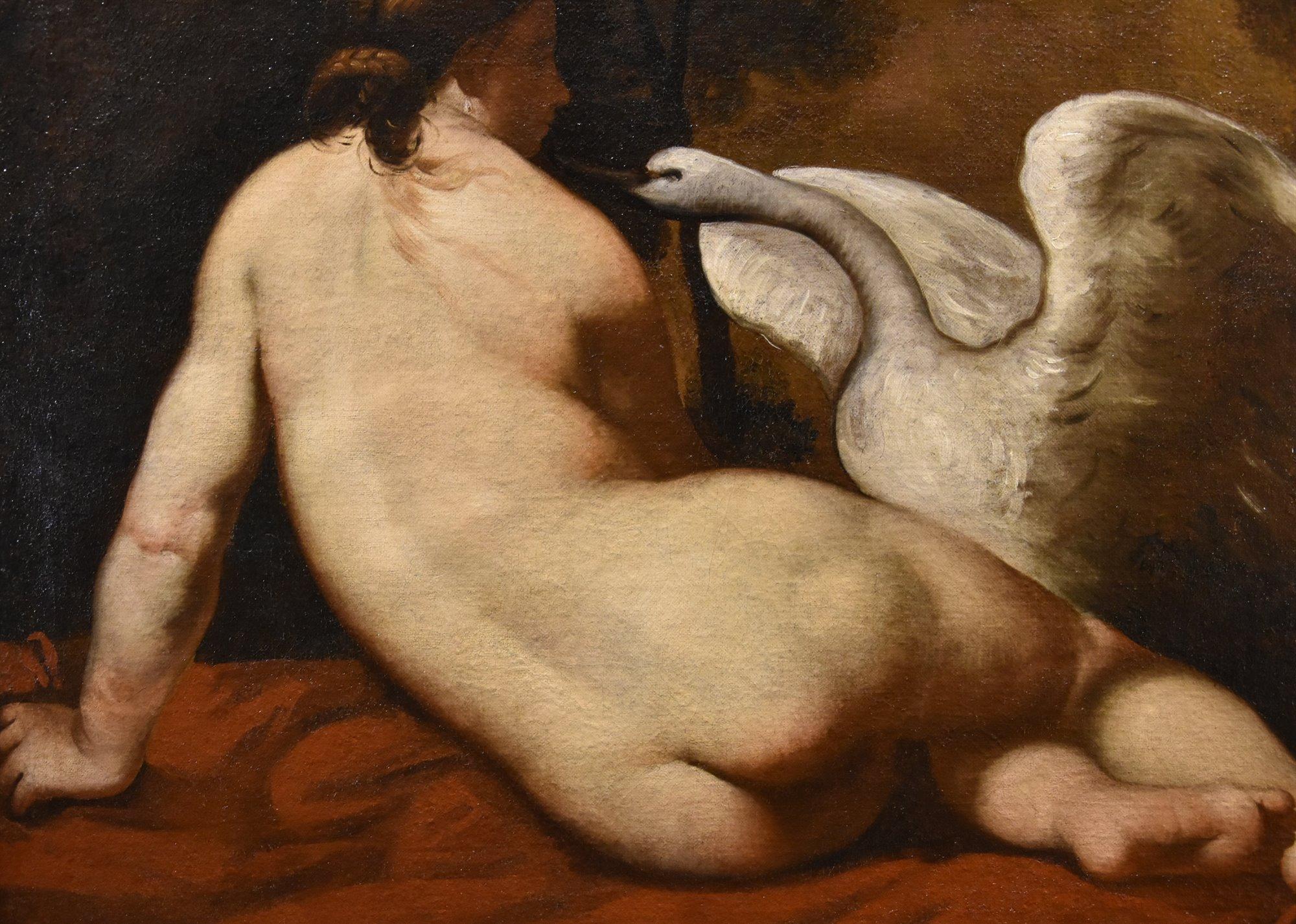 Peintre française Leda Swan mythologique huile sur toile 18ème siècle en vente 7