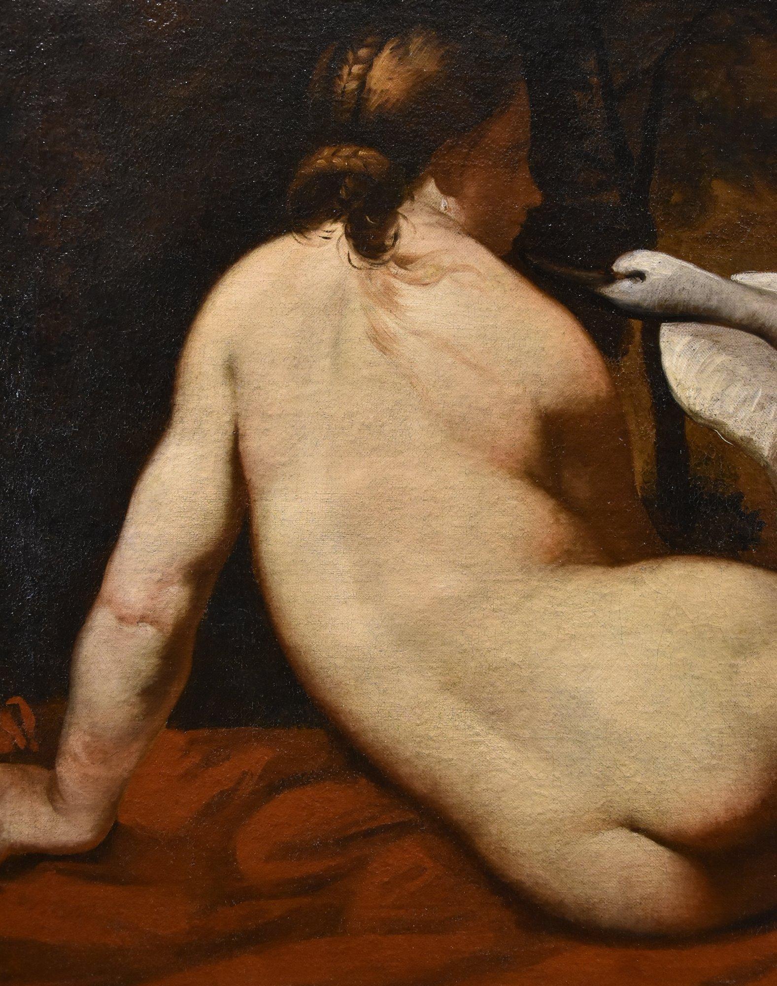 Peintre française Leda Swan mythologique huile sur toile 18ème siècle en vente 8