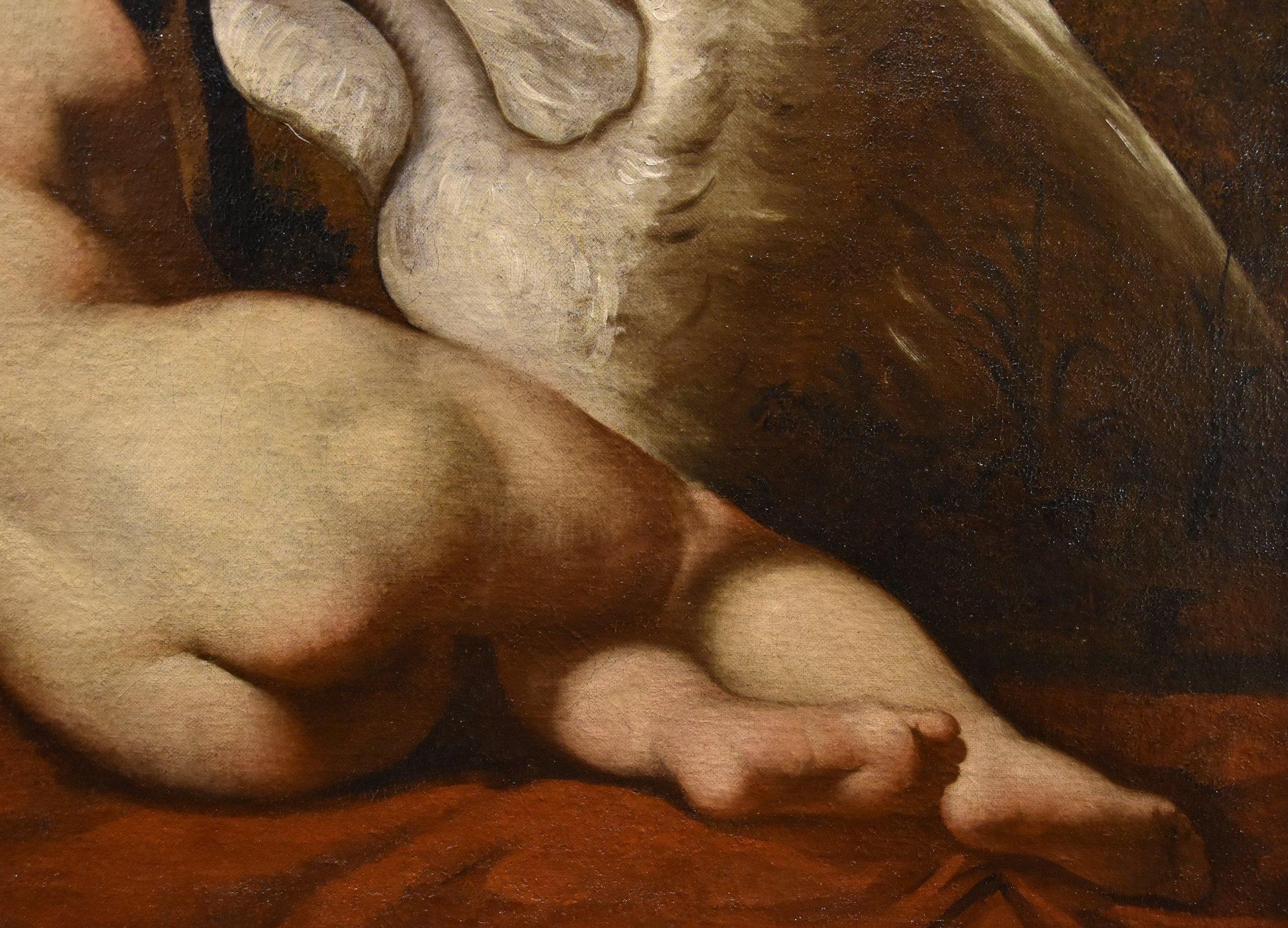 Peintre française Leda Swan mythologique huile sur toile 18ème siècle en vente 9