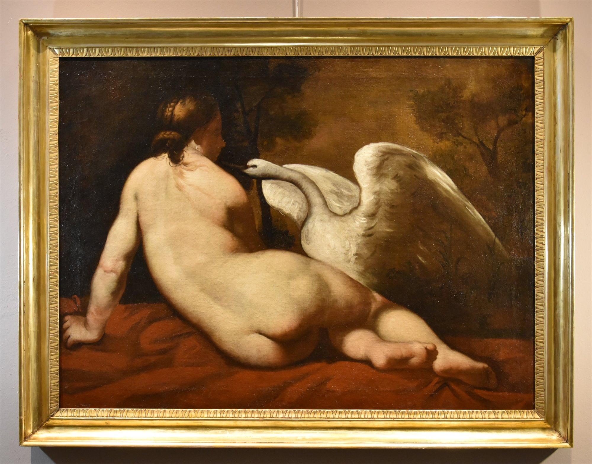 Peintre française Leda Swan mythologique huile sur toile 18ème siècle - Painting de  French Painter Of The Late 18th