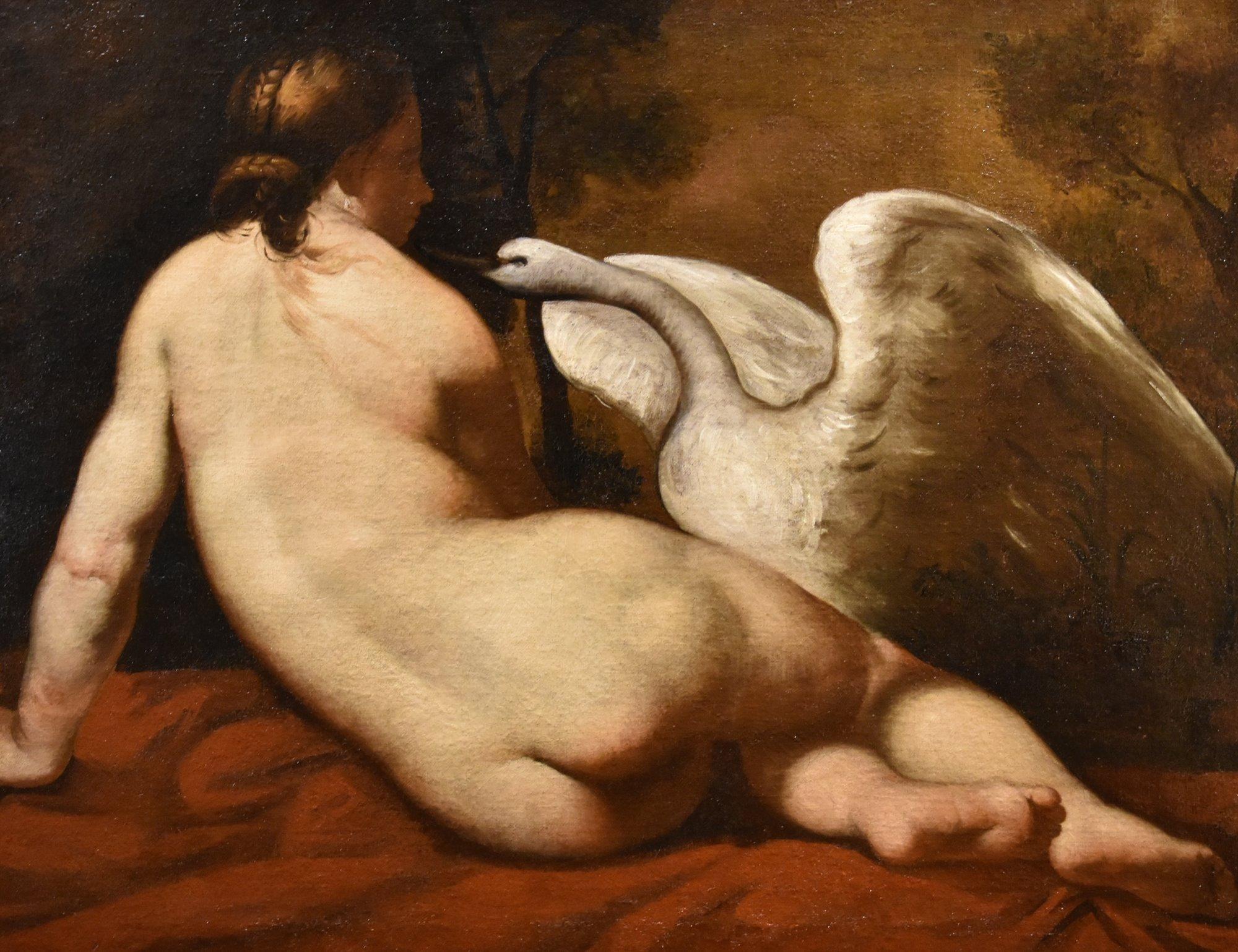 Peintre française Leda Swan mythologique huile sur toile 18ème siècle - Maîtres anciens Painting par  French Painter Of The Late 18th