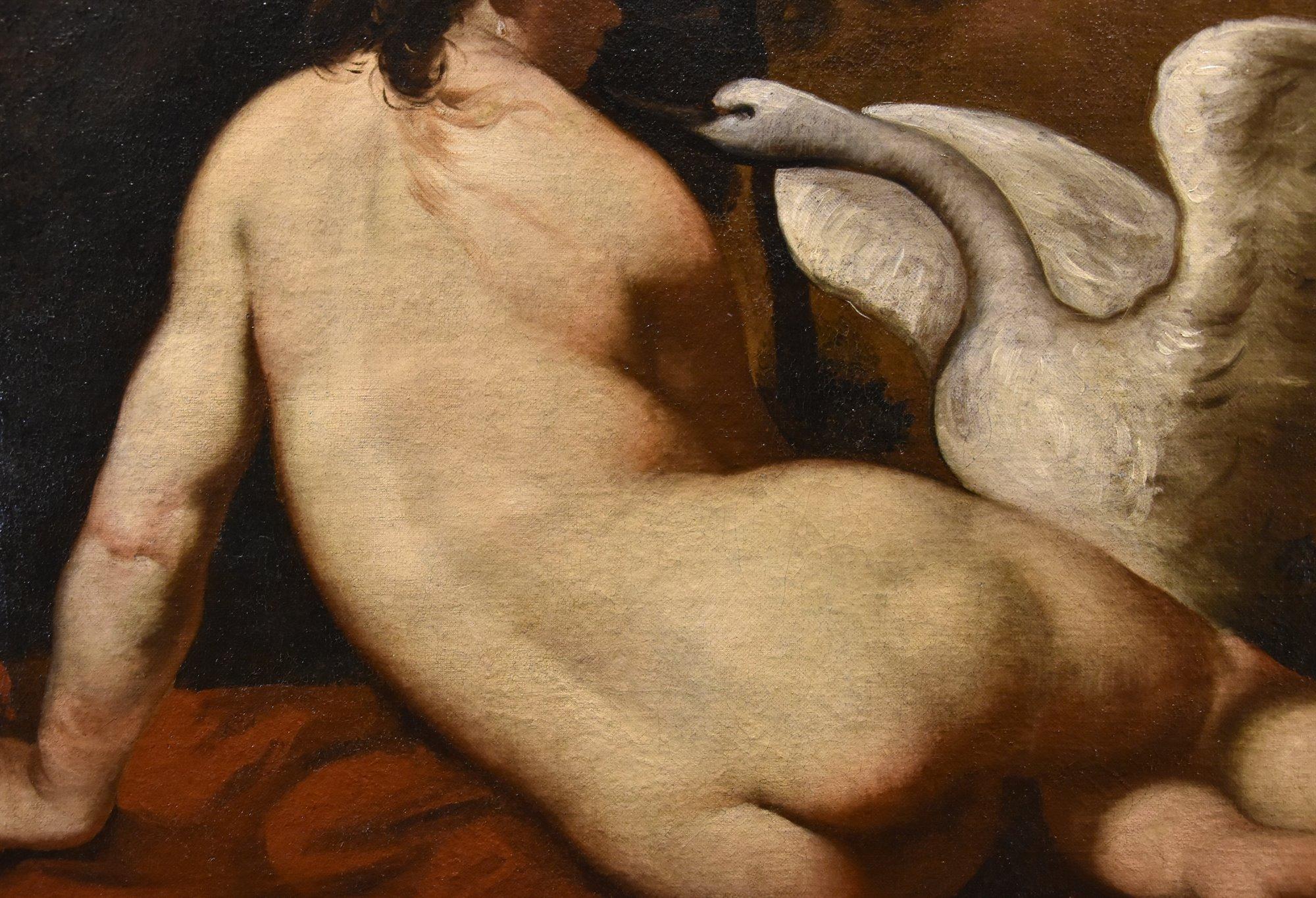 Peintre française Leda Swan mythologique huile sur toile 18ème siècle en vente 1