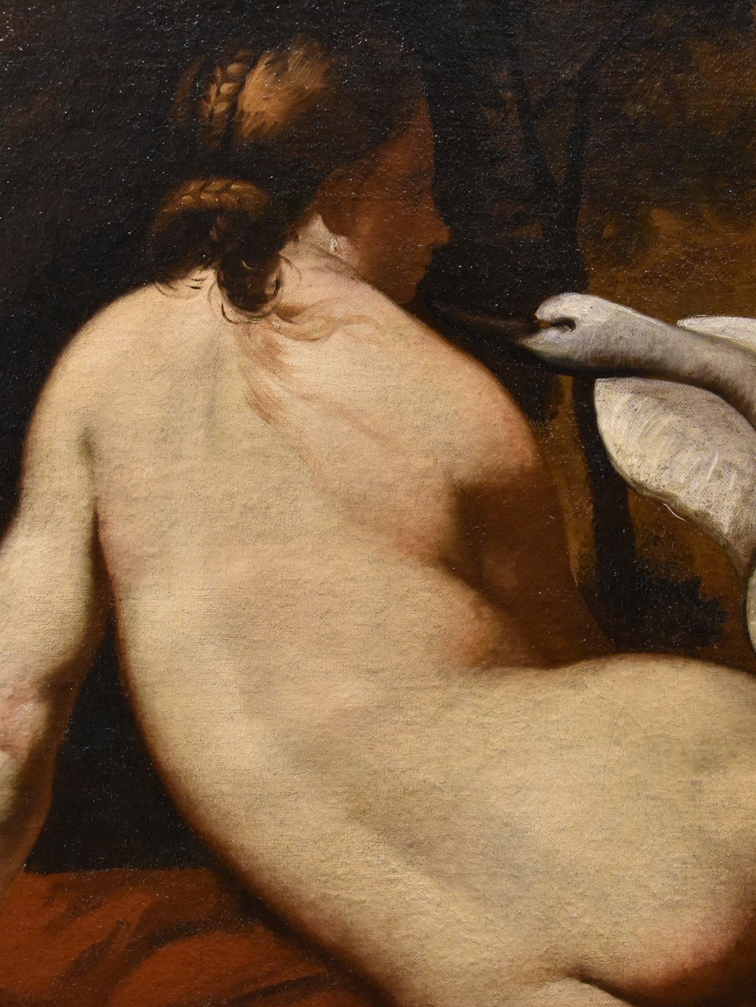 Peintre française Leda Swan mythologique huile sur toile 18ème siècle en vente 2