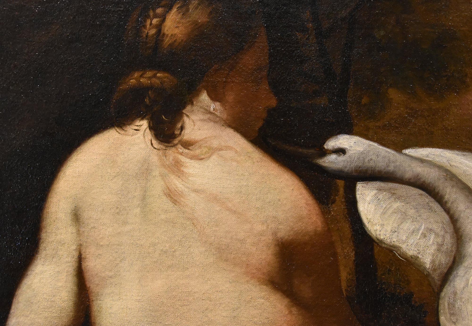 Peintre française Leda Swan mythologique huile sur toile 18ème siècle en vente 3