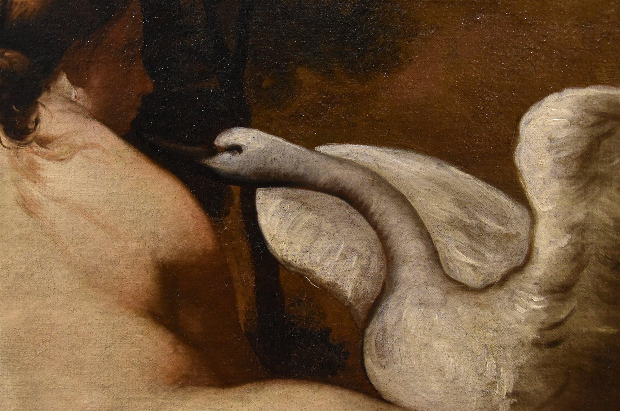 Peintre française Leda Swan mythologique huile sur toile 18ème siècle en vente 4