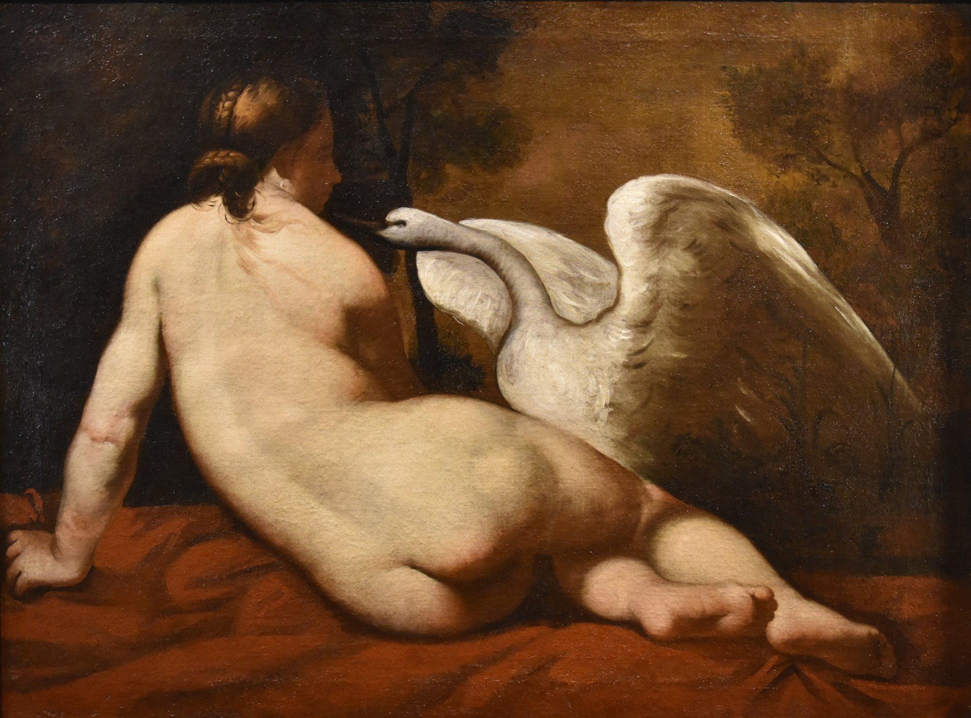 Landscape Painting  French Painter Of The Late 18th - Peintre française Leda Swan mythologique huile sur toile 18ème siècle