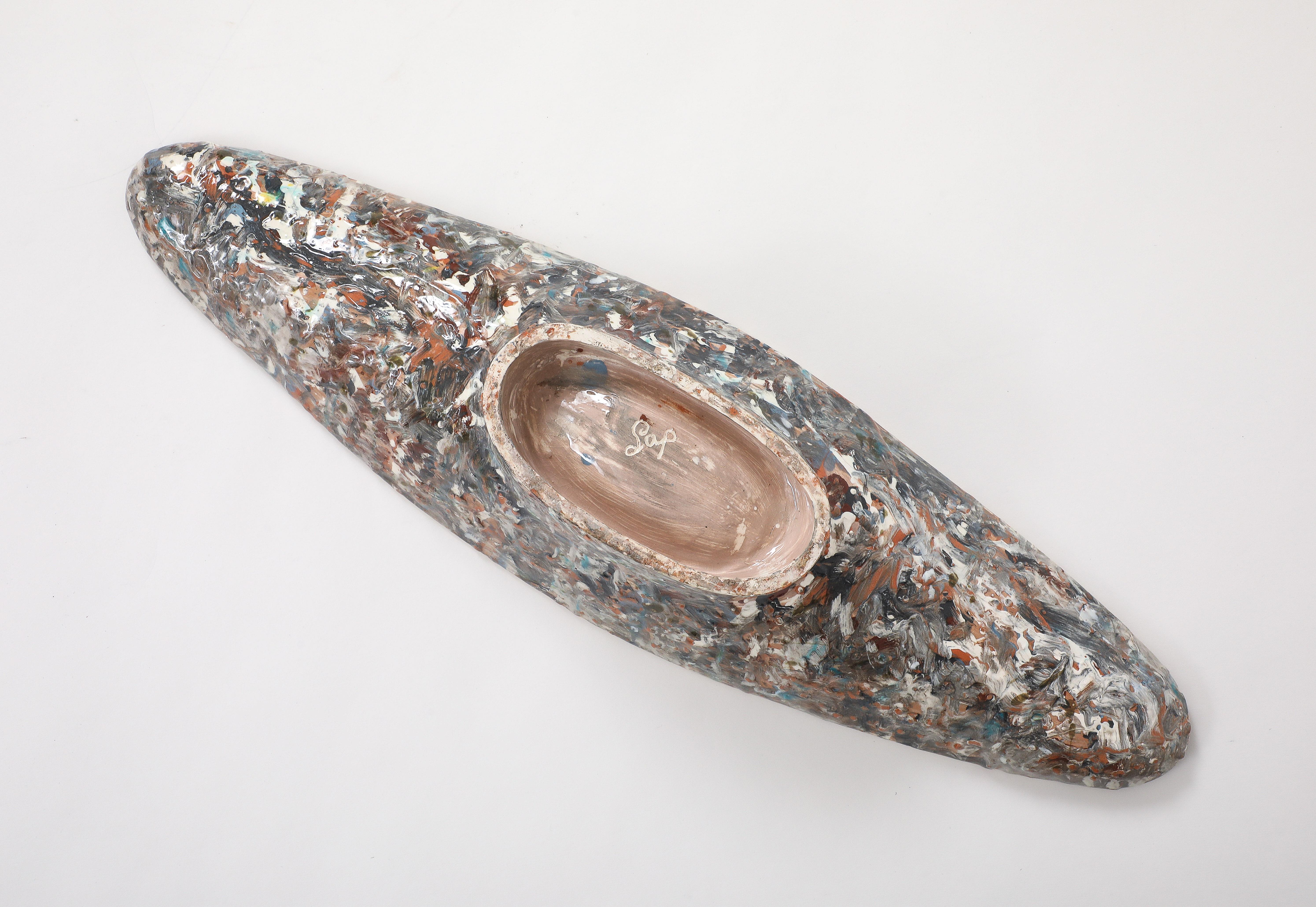 Centrotavola francese in ceramica smaltata a colori in vendita 4