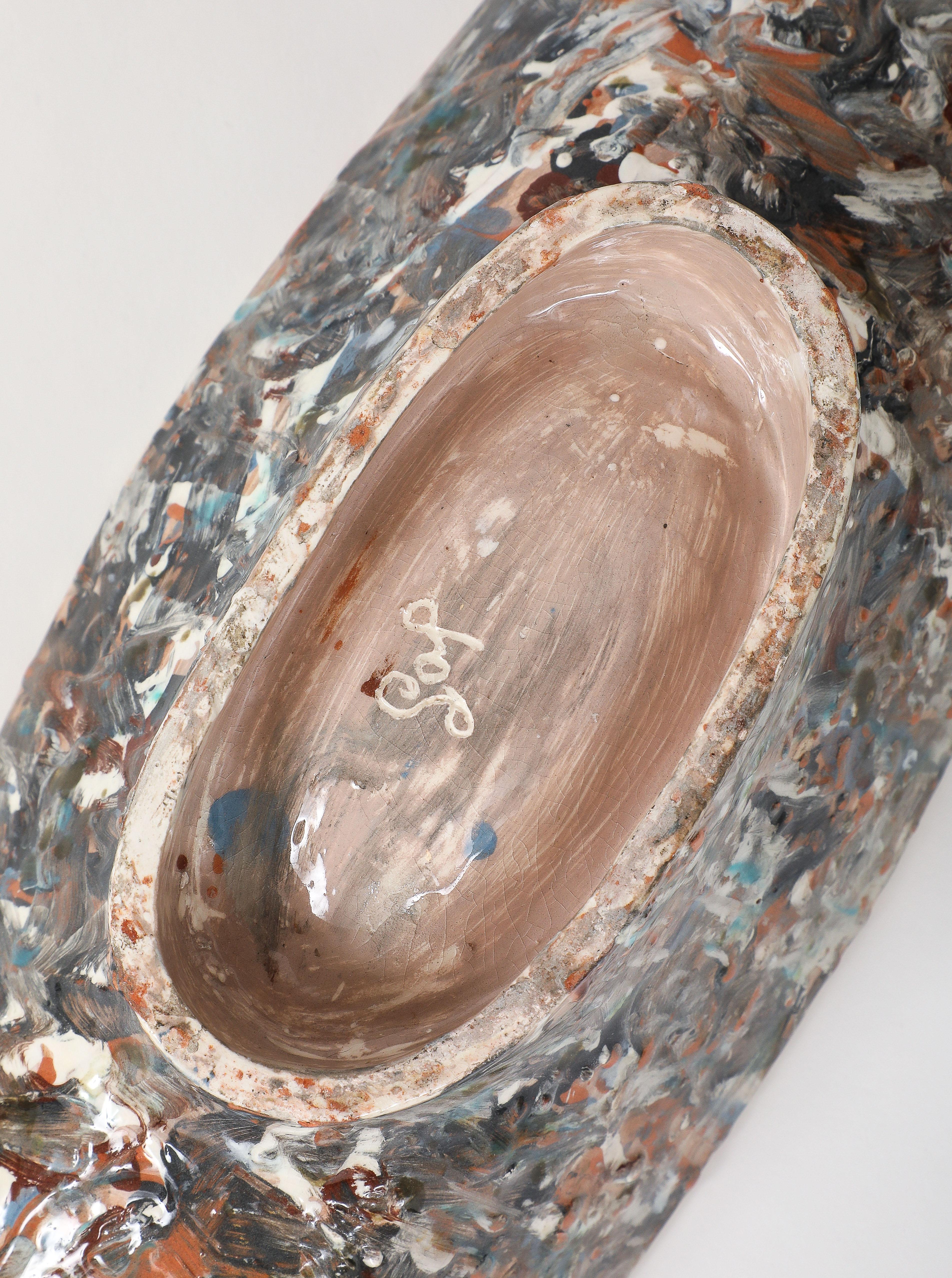 Centrotavola francese in ceramica smaltata a colori in vendita 5